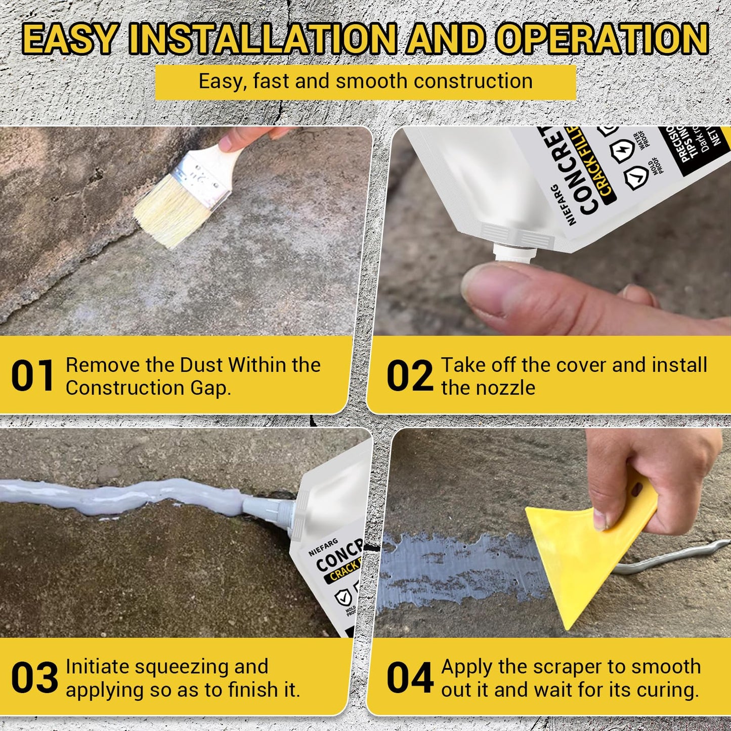 Concrete Crack Filler for Driveway, High Elasticity Cement Crack Filler, Self Leveling Quick Drying Sealing Adhesive for Outdoor, Patio, Waterproof (3.3 LB)