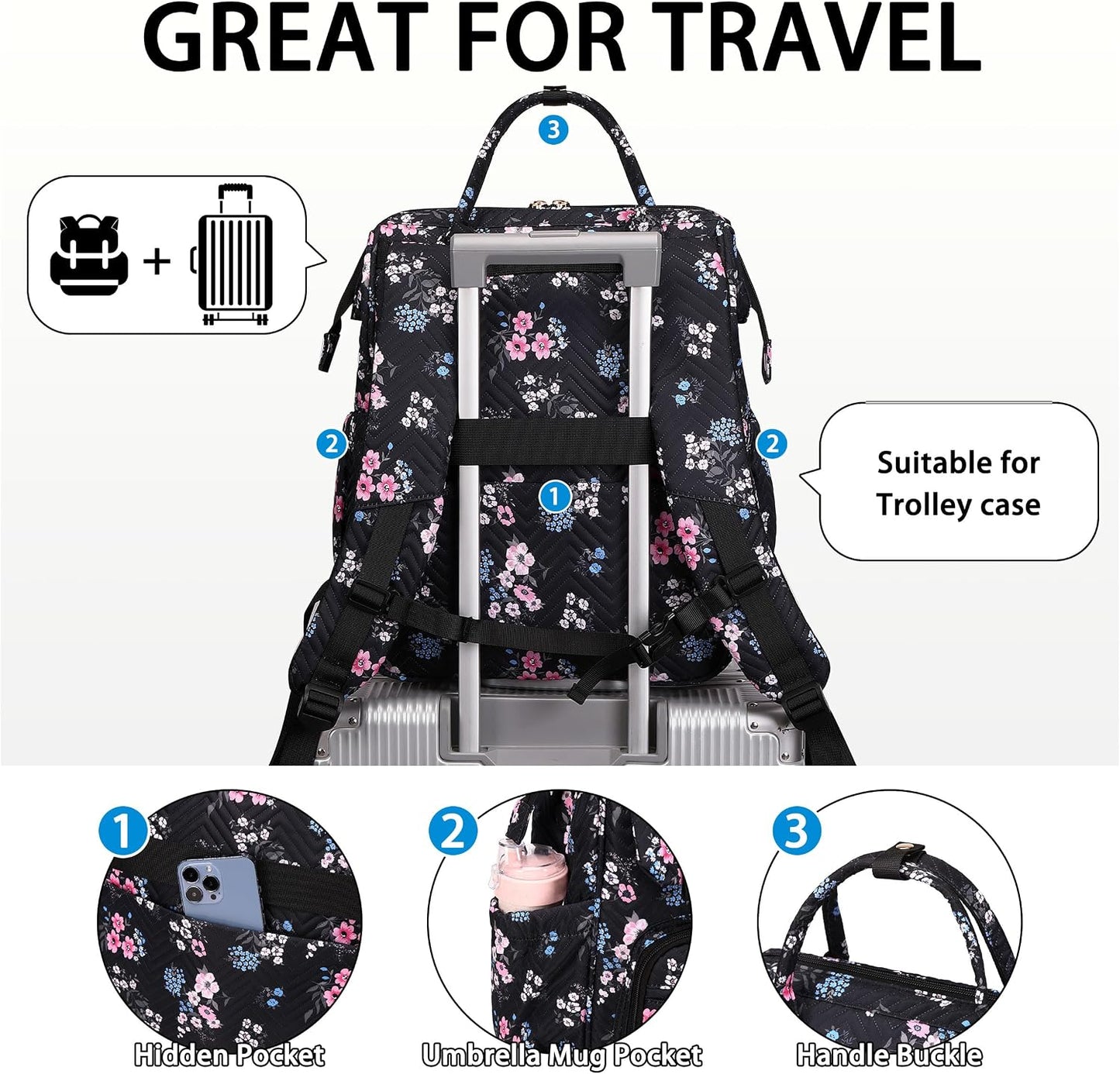 Backpack Commuter Daypack 15.6 Inch Hidds Laptop Purse for Women, Work Business College School Computer Bag Large Girls