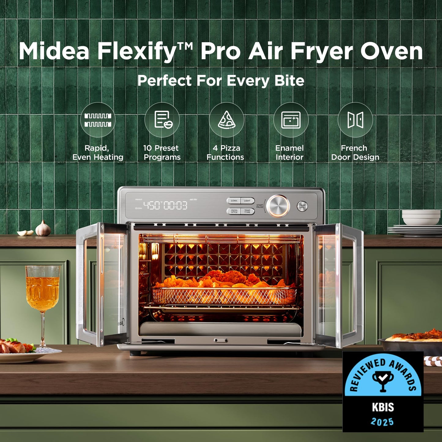 Midea Flexify Pro French Door Air Fryer Toaster Oven, Premium Cooking Experience with Precision Heat, Easy-Clean Enamel Interior & Modern Control, 26.4 QT