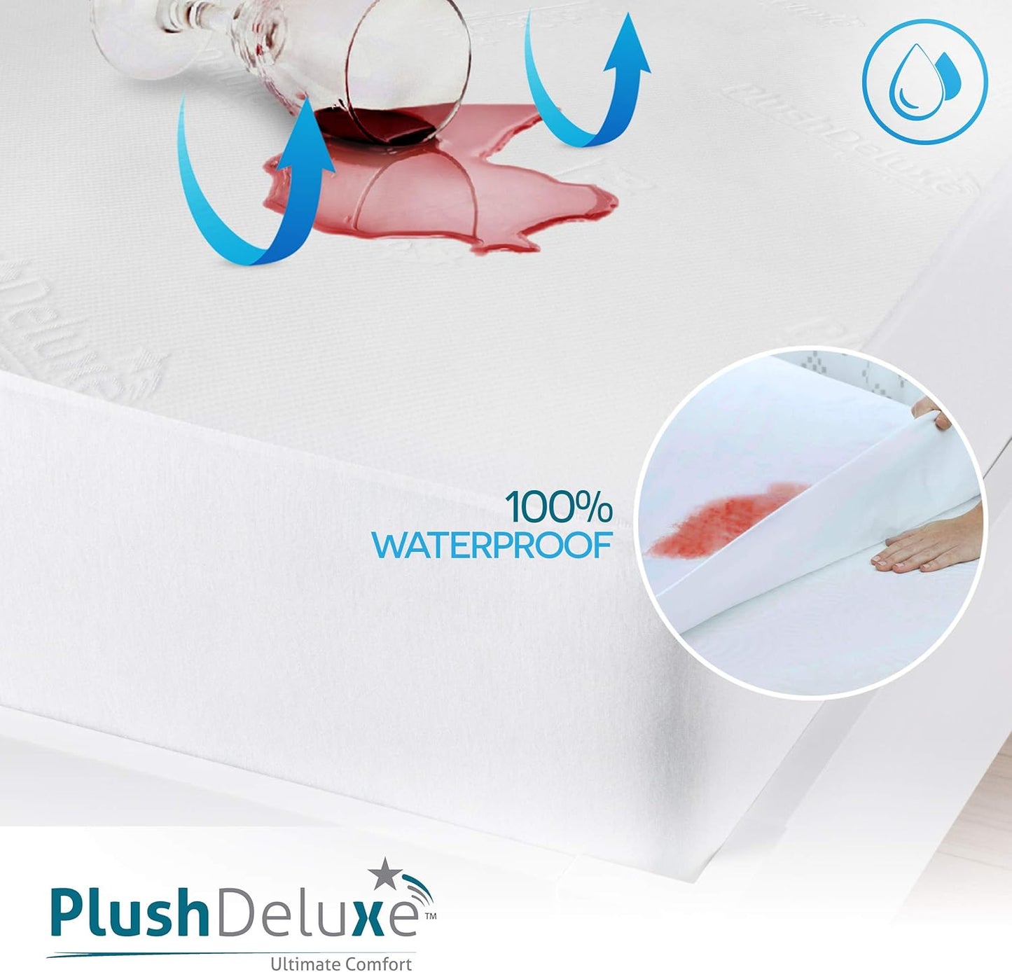 PlushDeluxe Bamboo Mattress Protector - King Size, Waterproof & Ultra Soft for Comfort - White