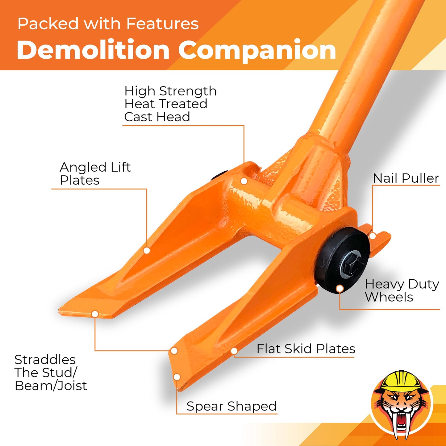 Gutster 60” Demolition Pry Bar & Crowbar – Round Handle Wrecking Bar for Ceiling & Wall Demo – Heavy Duty Nail Puller Tool for Contractors, Firefighters & Home Renovations