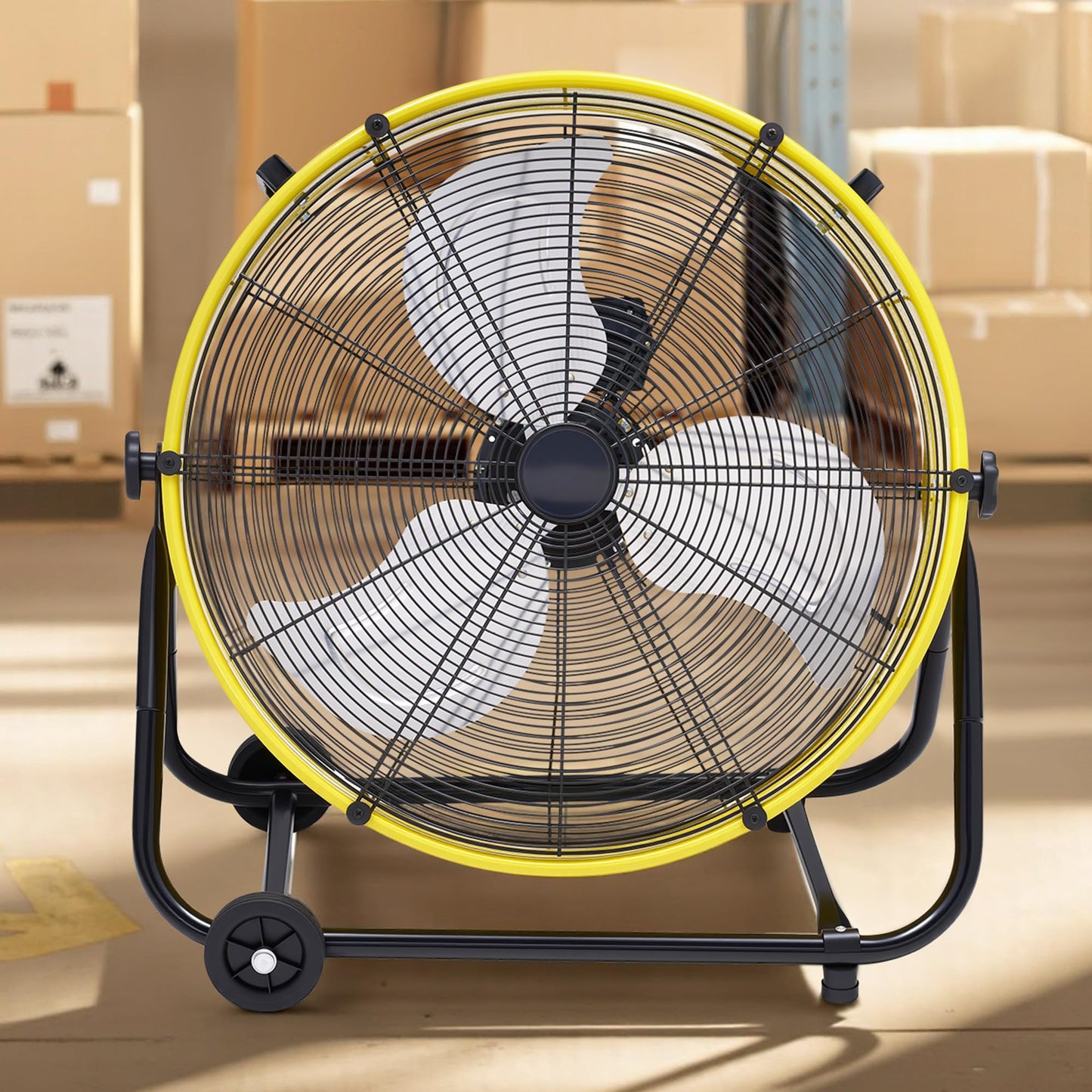 Albott 24 Inch Industrial Floor Fan, High Velocity Drum Fan with 3 Speeds, Heavy Duty Metal Shop Fan with Wheels for Warehouse, Workshop, Garage, Factory Use