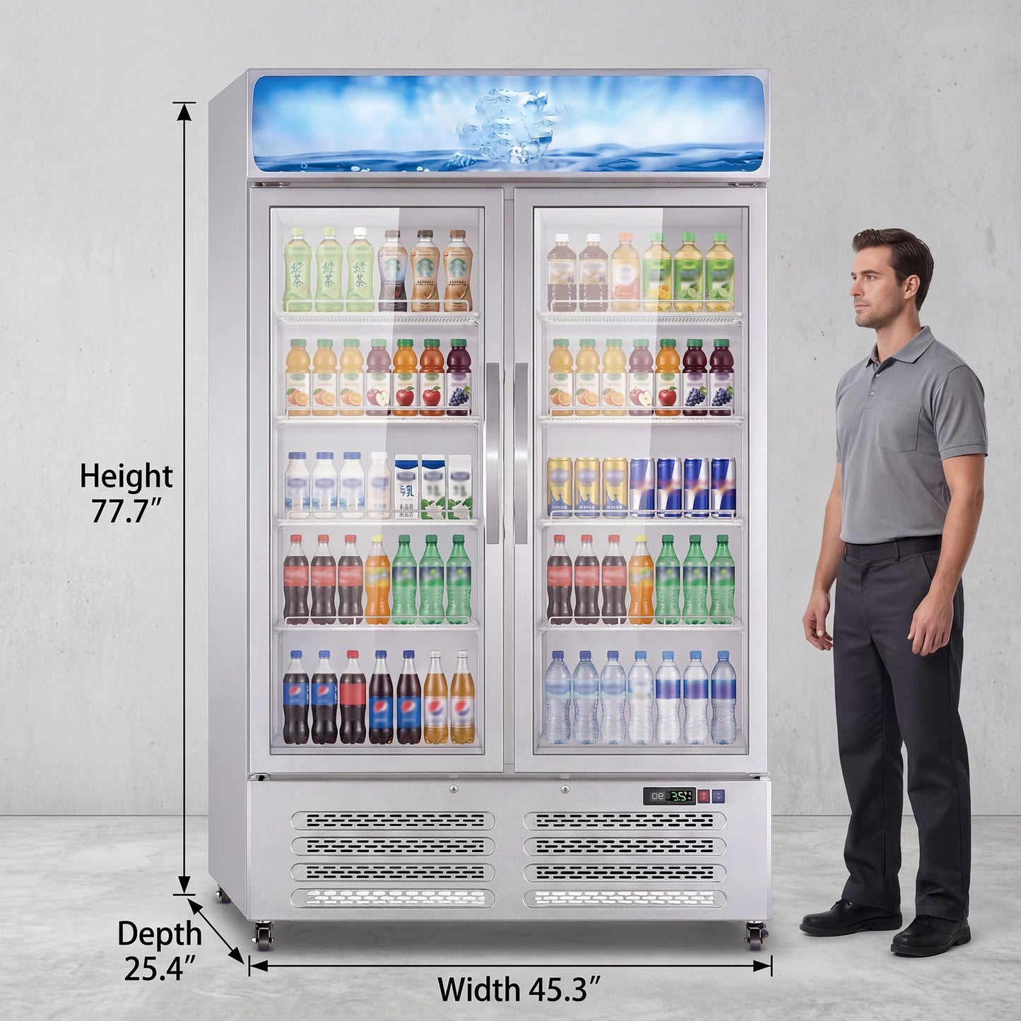 IDEALHOUSE Commercial Refrigerators, 26.8 Cu.Ft Beverage Cooler, Commercial Fridge with Glass Door Display, LED Light Adjustable Shelves Drink Cooler for Restaurant Grocery Store Home, White