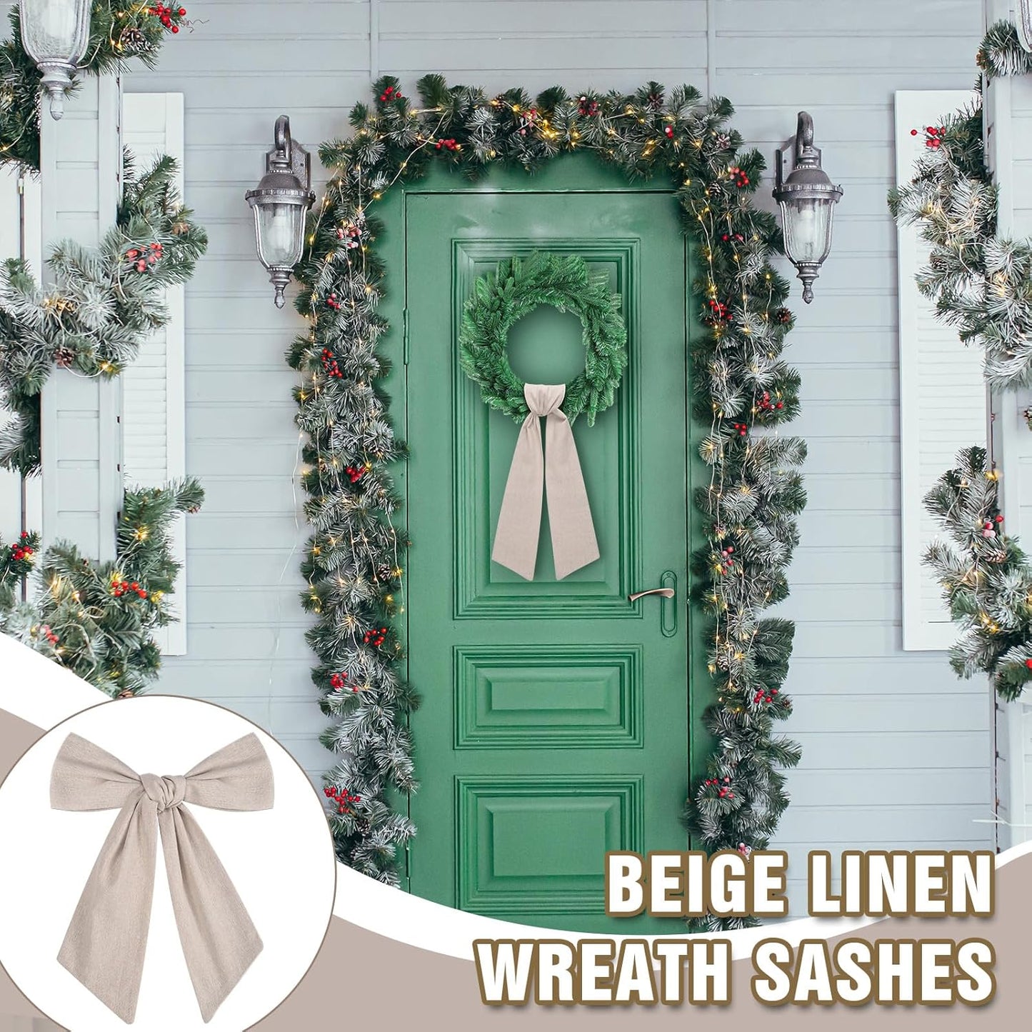 Skiennix 8 PCS Beige Linen Wreath Sashes - Embroidered Blank Accessories for Weddings & Holidays