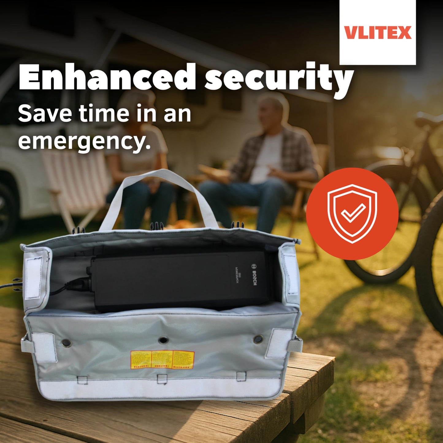 VLITEX E-Bike Battery Bag XL (Extra Large) | Engineered in Germany | Fireproof E-Fiberglass & Silicone Fabric | Certified Lithium Battery Storage Box & Charging Bag for Bicycle