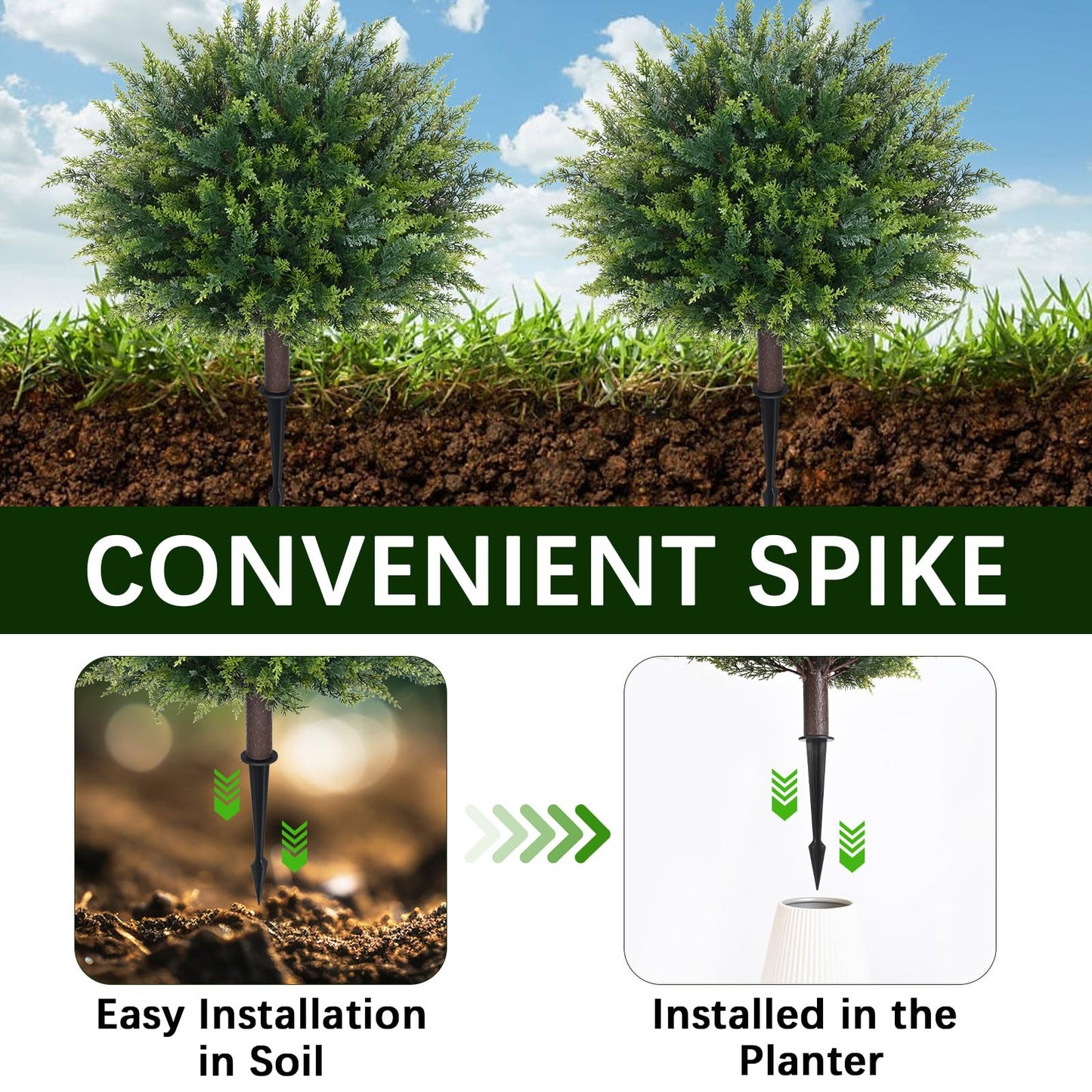 Waipfaru Artificial Plants Outdoor, 2Pcs 23'' Artificial Cedar Topiary with Ground Spike, UV-Resistant Fake Plants Fake Bushes Shrubs for Outdoor Indoor Garden Front Porch Decor