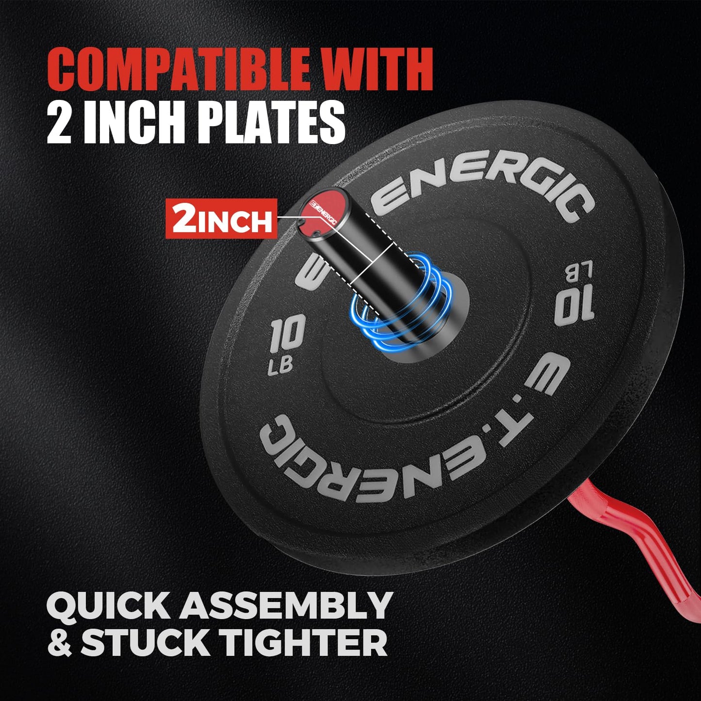 E.T.ENERGIC 47" Curl Bar Olympic EZ Bar 500-lbs Capacity Steel Barbell Suitable for 2" Barbell Plates, Black Sleeve Red Shaft