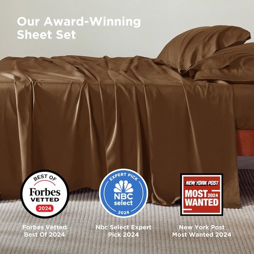Bedsure King Size Cooling Sheets Set - Breathable Rayon from Bamboo, Soft & Luxurious, Deep Pocket Up to 16 Inches, Brown
