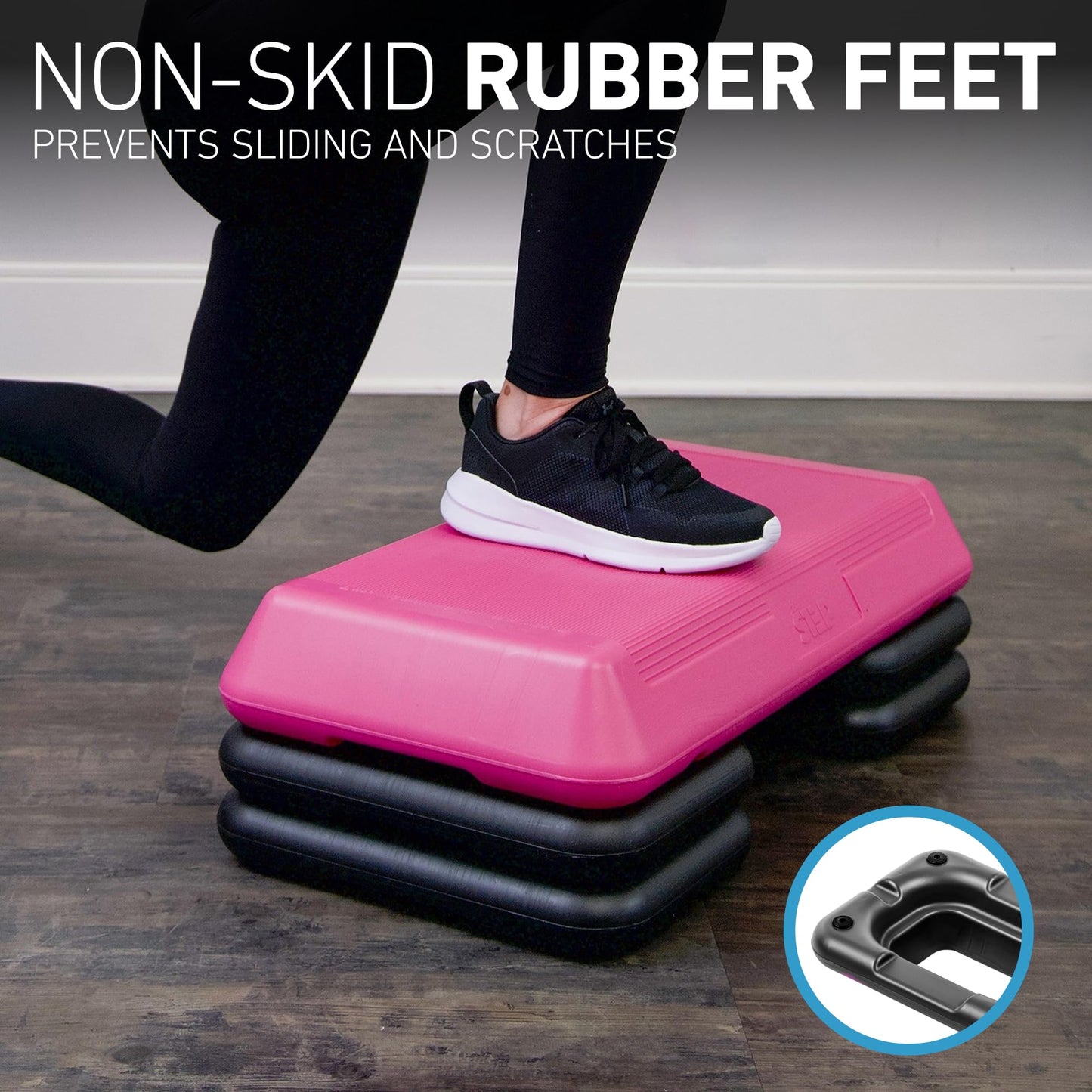 Freestyle STEP Exercise Step Platform, Circuit Size Stepper for Exercise at Home with 4 Stackable Risers for Height Adjustments