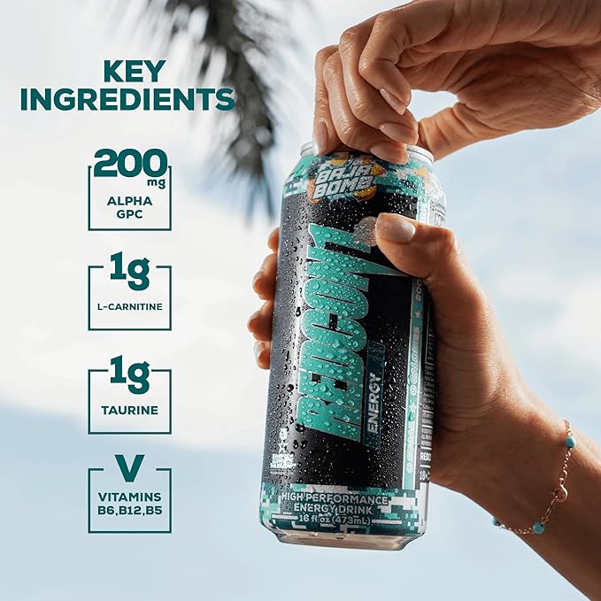 REDCON1 Energy High Performance Drink, Baja Bomb - Zero Sugar Energy Drink with Alpha GPC Nootropic - 200mg of Natural Caffeine from Green Coffee Beans - Vitamin B6, B12 & B5 to Boost Mood (12 ct)