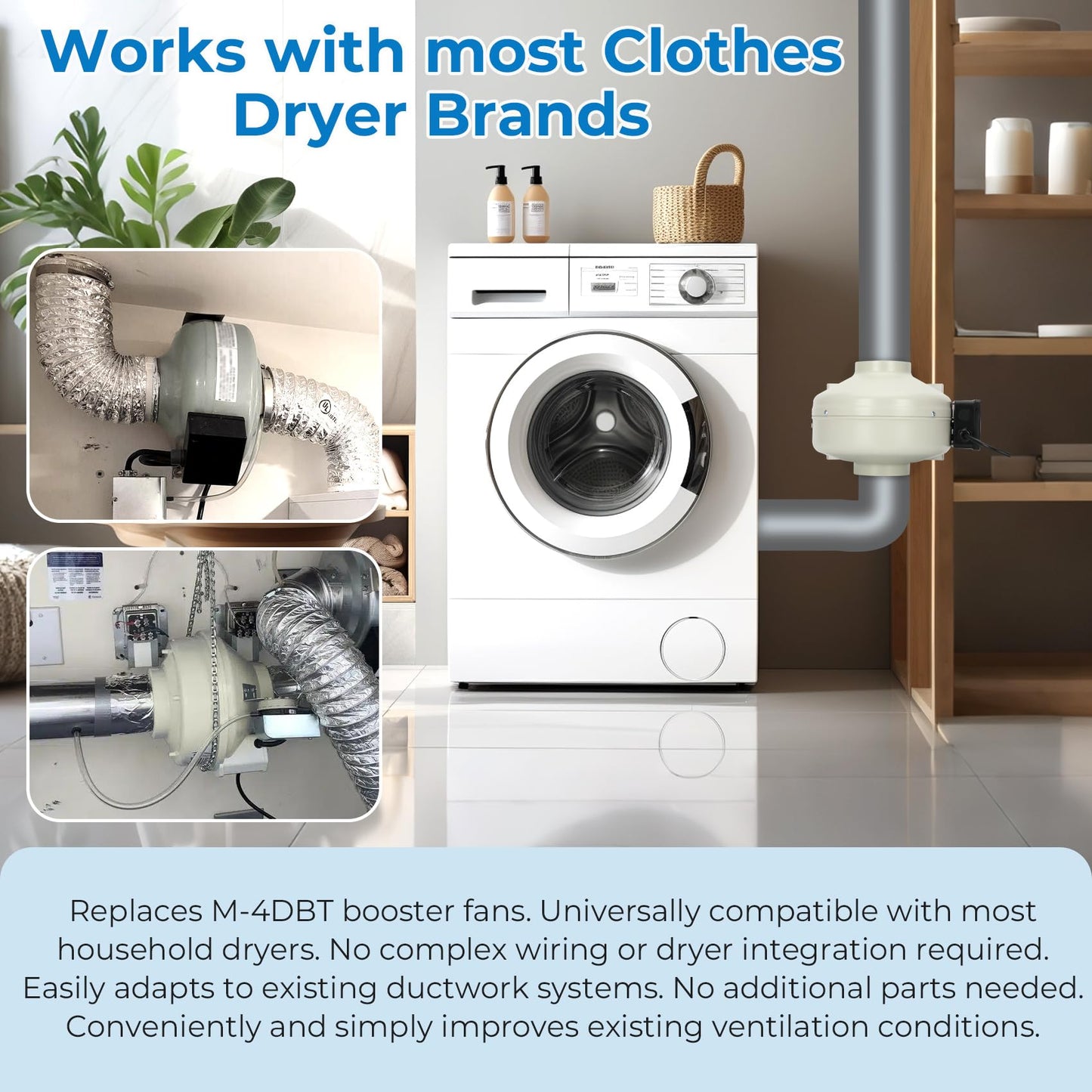 Vanesa M-4DBT Automatic Dryer Booster Exhaust Fan, 200 CFM | Auto-On | Dryer Vent Booster Fan for Enhanced Drying, Universal 4" Duct, Compatible with All Dryers,Easy Install, Reduces Drying Time