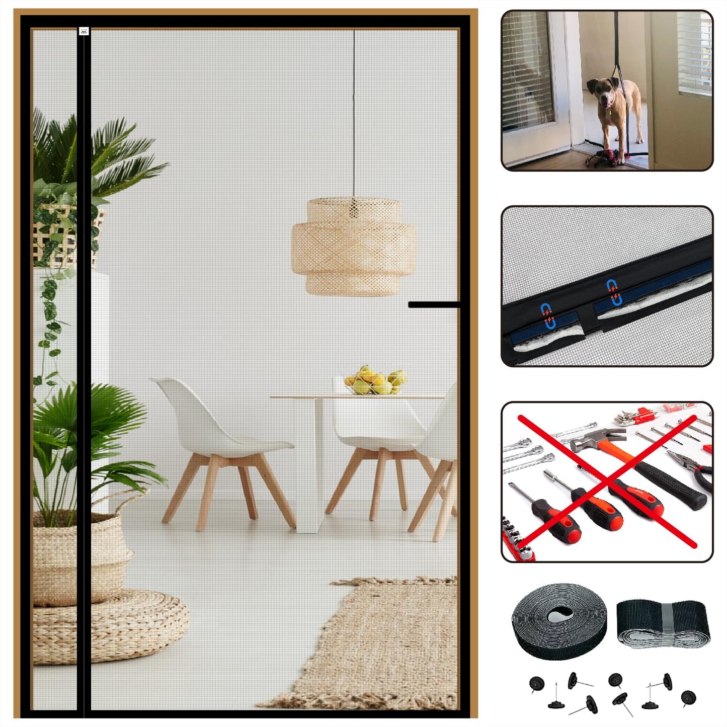 CHIYUNS Reversible Left Right Side Opening Screen Door Mesh Magnetic Closure Heavy Duty, Self Closing Fiberglass Bug Net with Magnet for Sliding Doors & Doorway, Pet Friendly, 72 x 80 inch