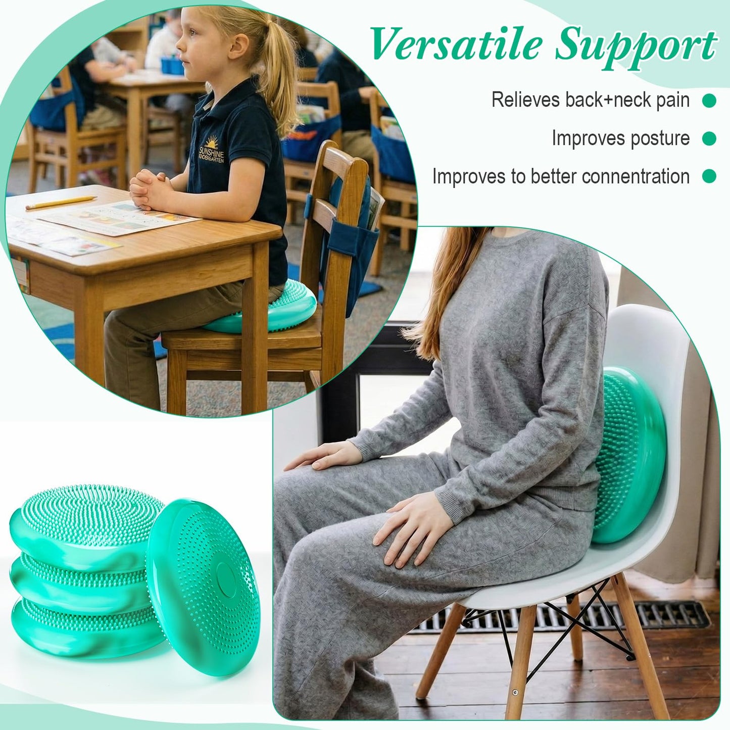 Libima 4 Pcs Wiggle Seat for Sensory Kids Inflated Wobble Cushion Sensory Seat Cloud Design Flexible Seating for Classroom Elementary Balance Disc for Kids Adult Pet Training(Green)