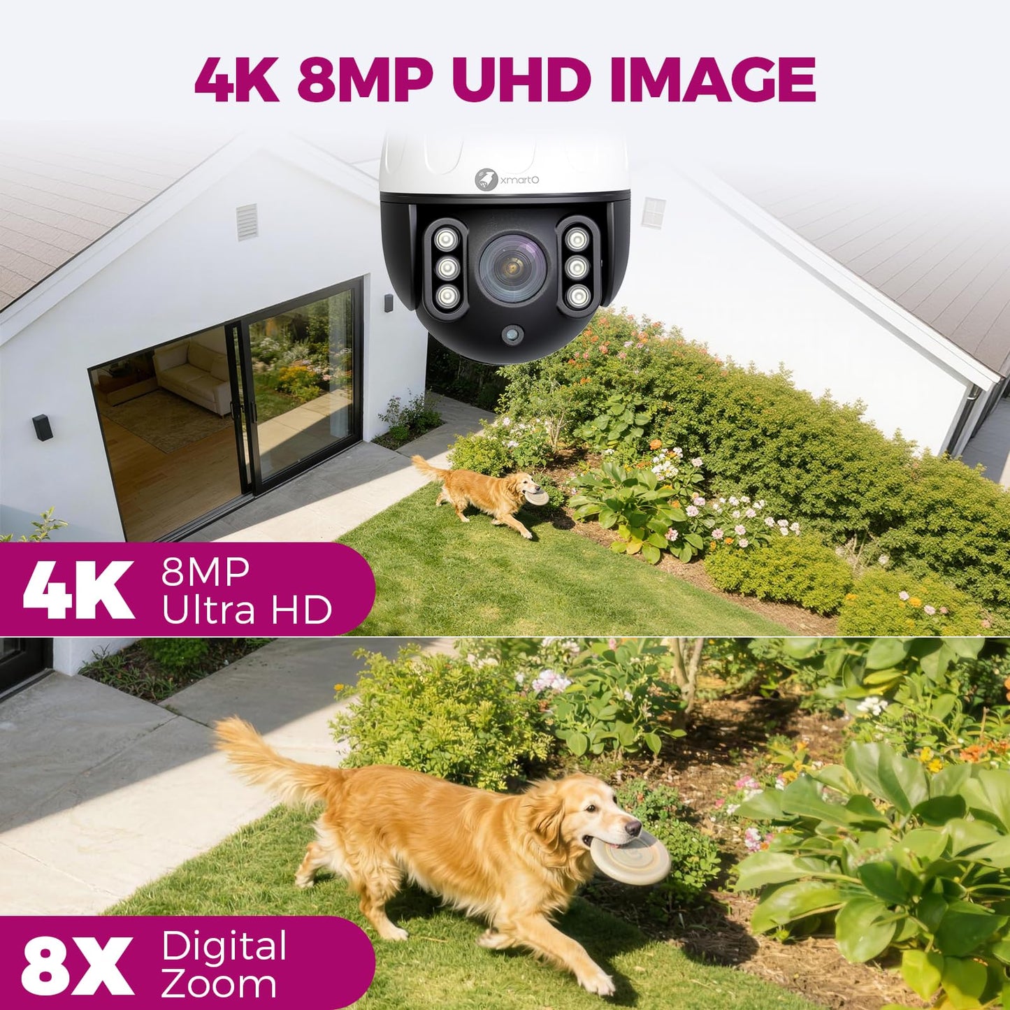 xmartO 4K 8MP Heavy-Duty WiFi 6 Security Camera System Bundle, 10-Channel NVR & 4 Plug-in PTZ Cameras, 24/7 AI Tracking Surveillance, Vandal-Proof Metal Dome CAM, Long Range WiFi6, 0 Monthly Fee
