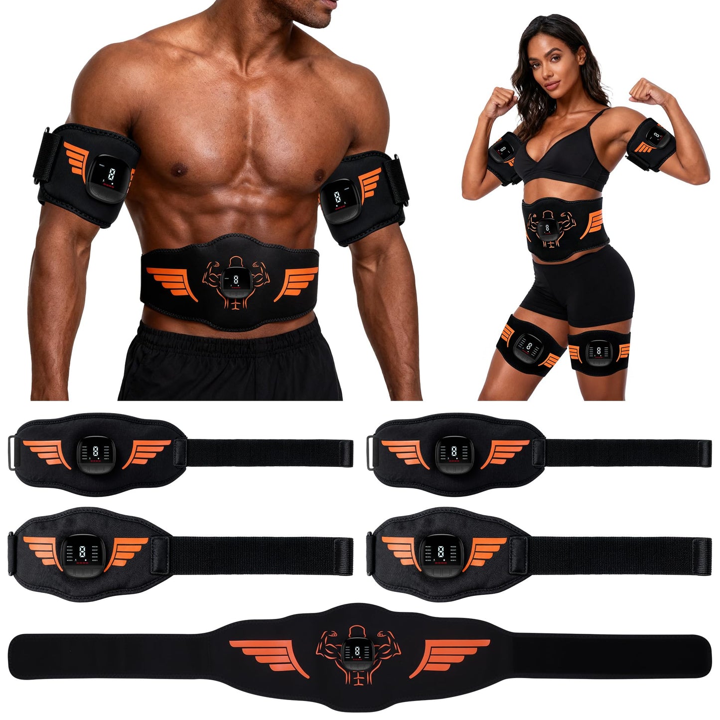 EMS Muscle Stimulator 5-Piece Set - Rechargeable Ab, Arms & Legs Stimulator for Core Strength, Body Toning & Workout Recovery, Suitable for Men & Women