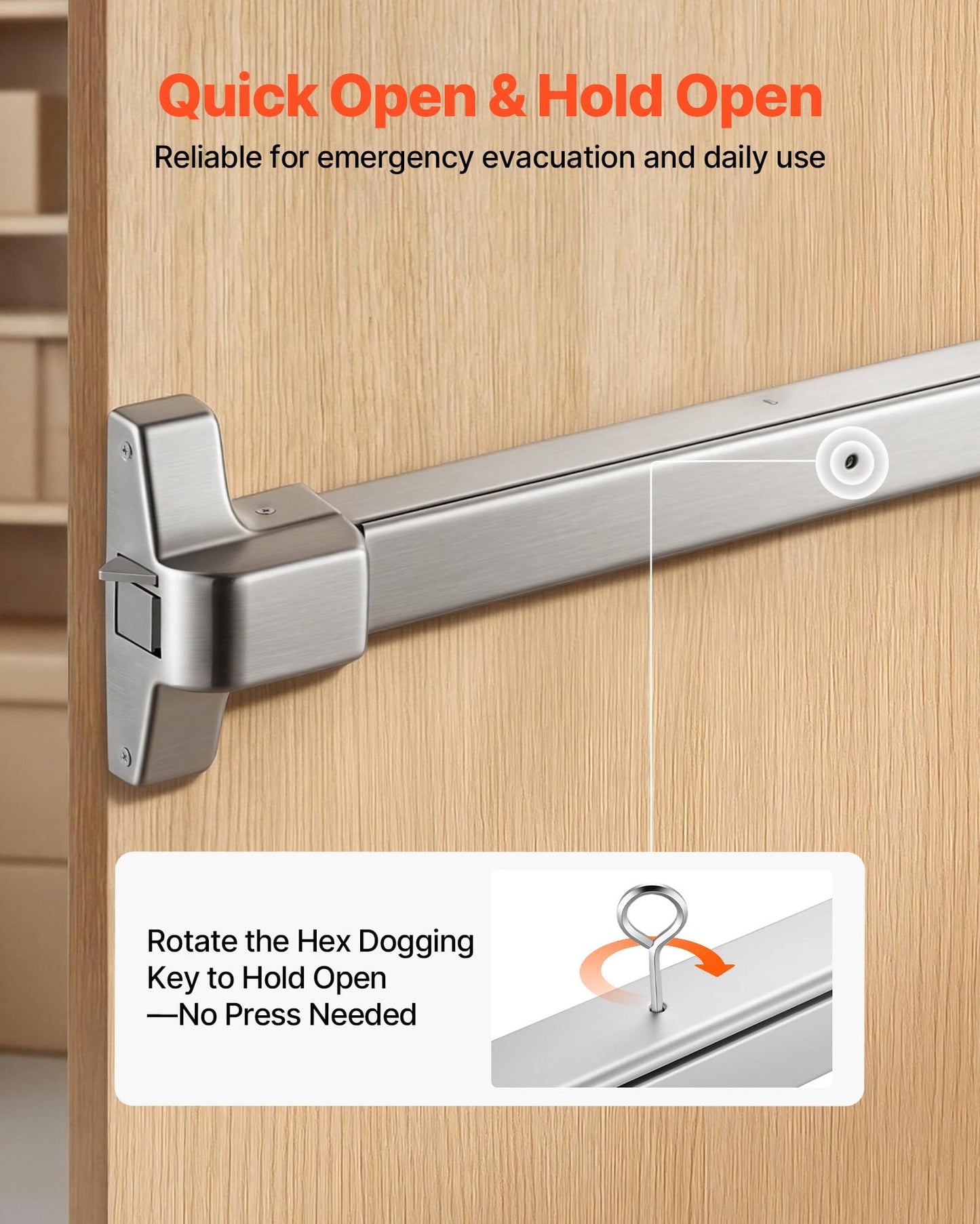 VEVOR Push Bar Panic Exit Device, 31" Stainless Steel Commercial Panic Bar for Exit Doors, Emergency Exit Door Hardware with Auto Alarm System and Sticker, for 31"-46" Wood or Metal Door, Silver