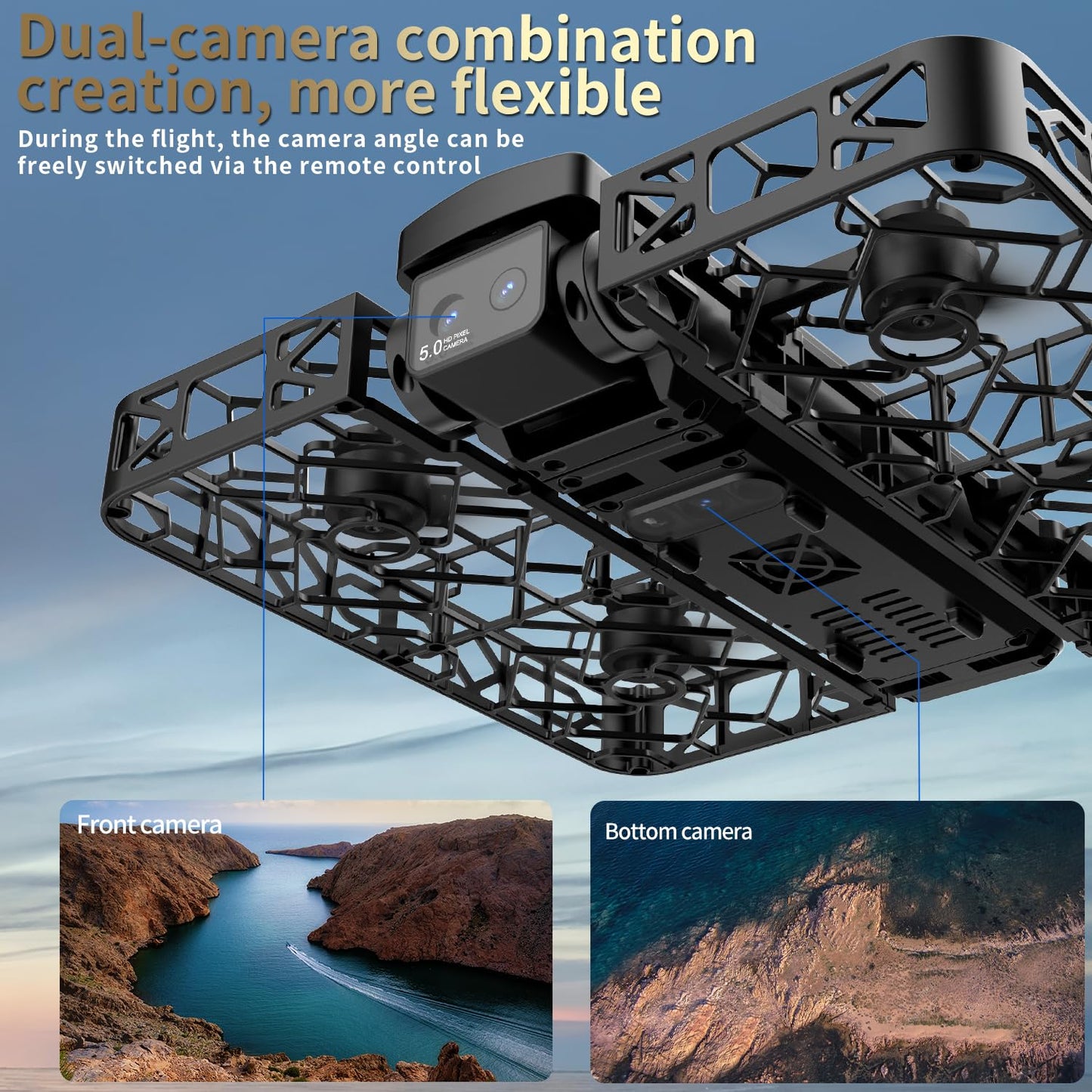 UAVRIAO Foldable Pocket Mini Drone with 2K Camera, Auto Follow, Selfie Drone, Screen Remote Control, One-Key Takeoff/Landing, 360-Degree Mesh Protection, Stunt Mode Suitable for Adult Beginners