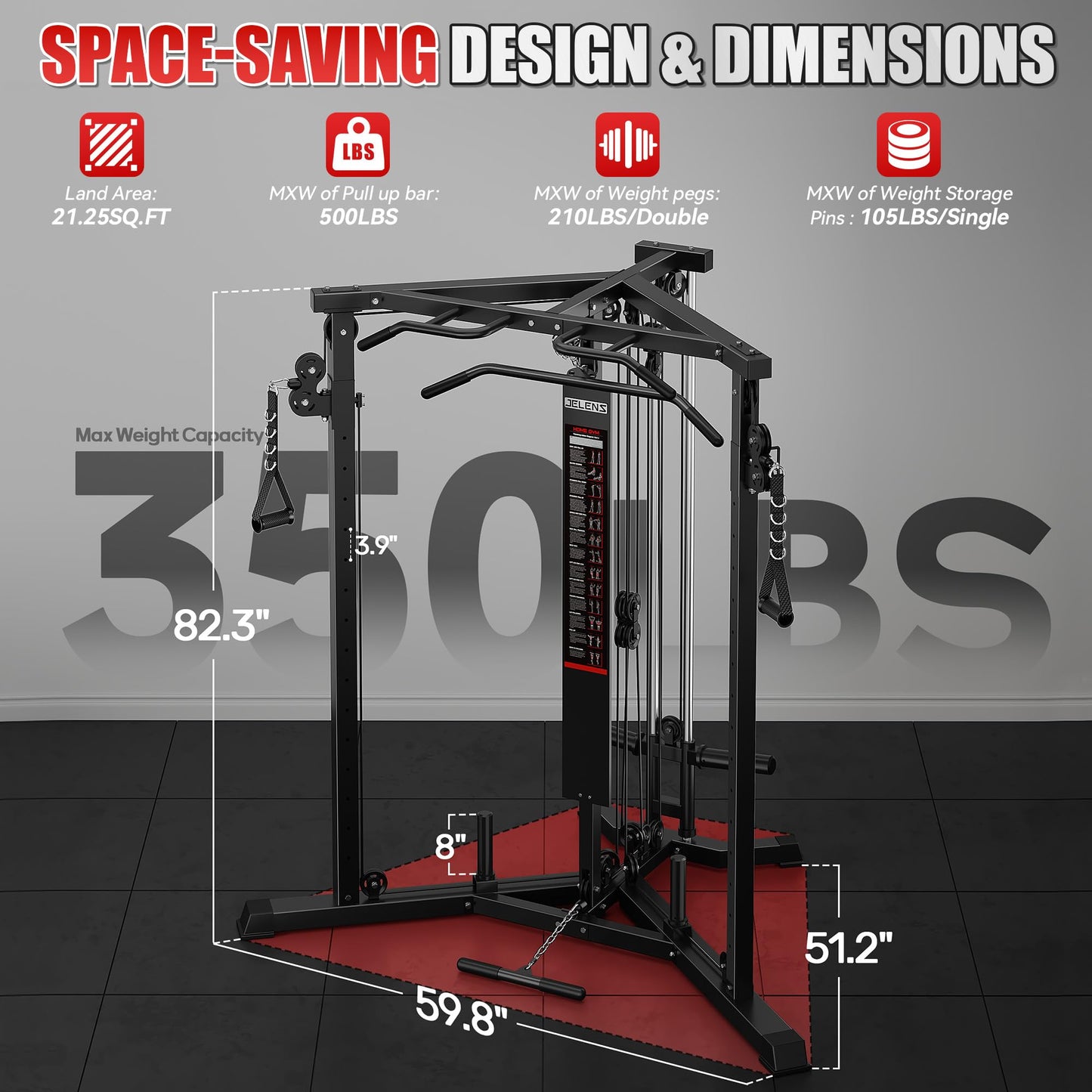 JELENS CC01 Fitness Cable Crossover Machine with High and Low Pulley System, Functional Trainer with with Pull Up Bars and Optional Bundle (Black, CC01 Cable Crossover Machine)
