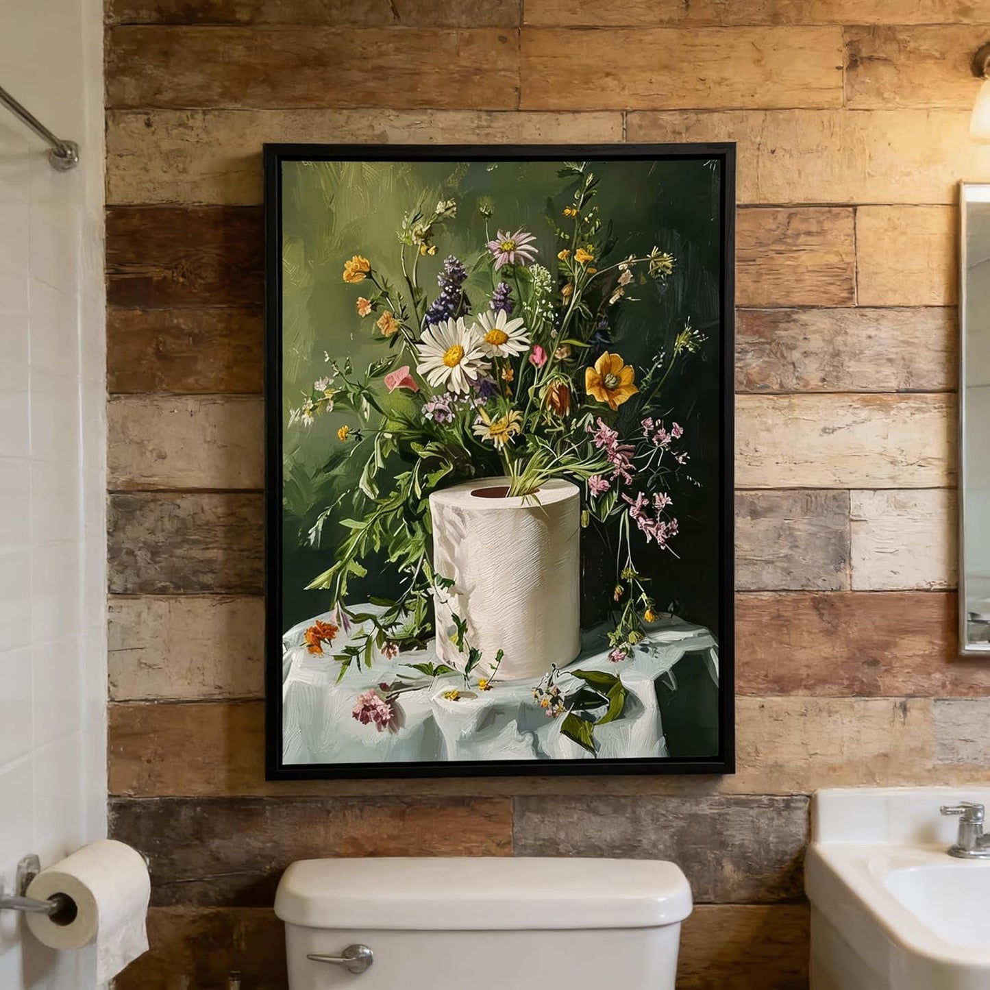Skiennix Funny Floral Bathroom Wall Art - Moody Botanical Canvas Print | 8x10 Inch Decor