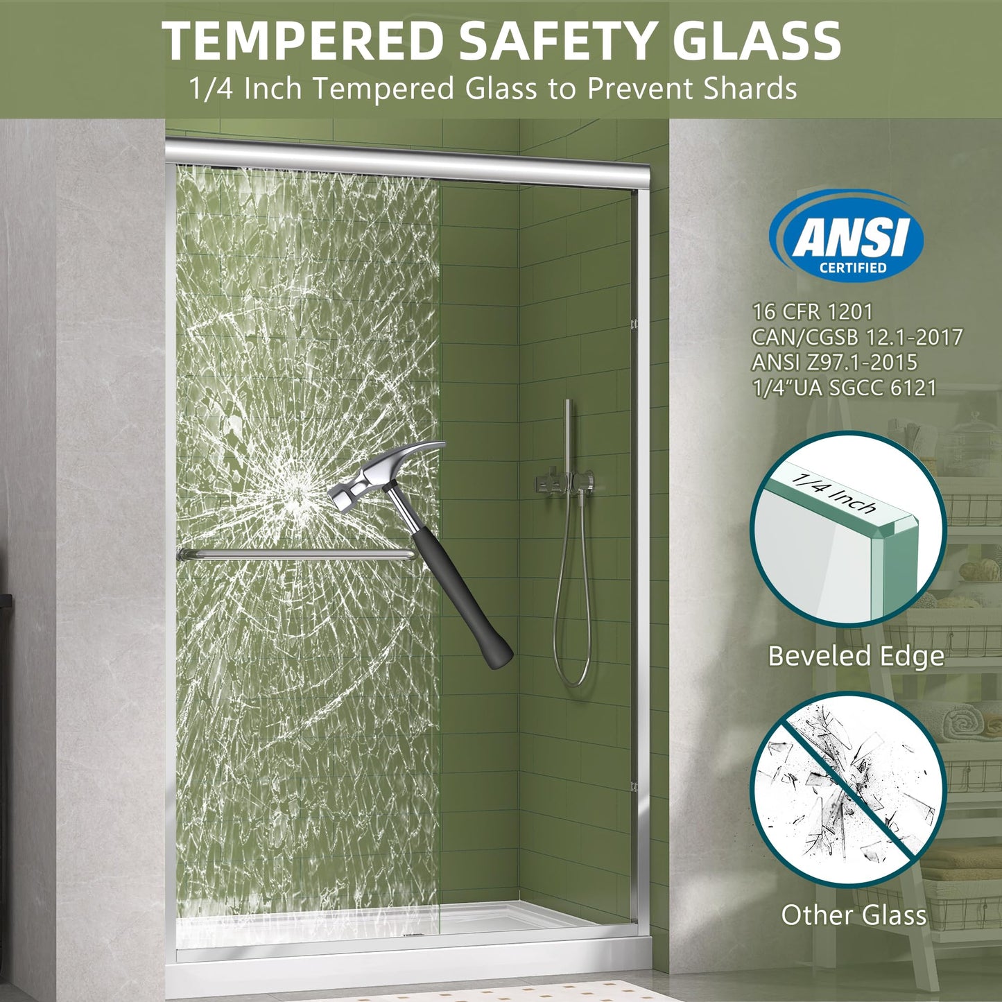 GETPRO Sliding Shower Door 44-48 in. W x 72 in. H Semi-Frameless Bypasss Double Sliding Glass Shower Doors,1/4 inch Clear Tempered Glass Door for Walk-in Shower Chrome