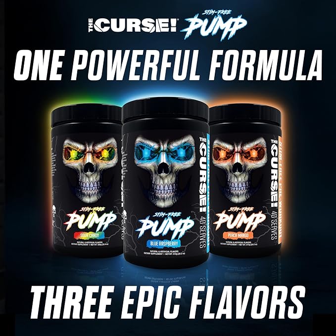 JNX SPORTS The Curse! Pump ??Stim-Free Pre-Workout | Sour Candy 40 Serves | Caffeine-Free Pump Pre Workout, Non-Stim Nitric Oxide Preworkout for Men & Women