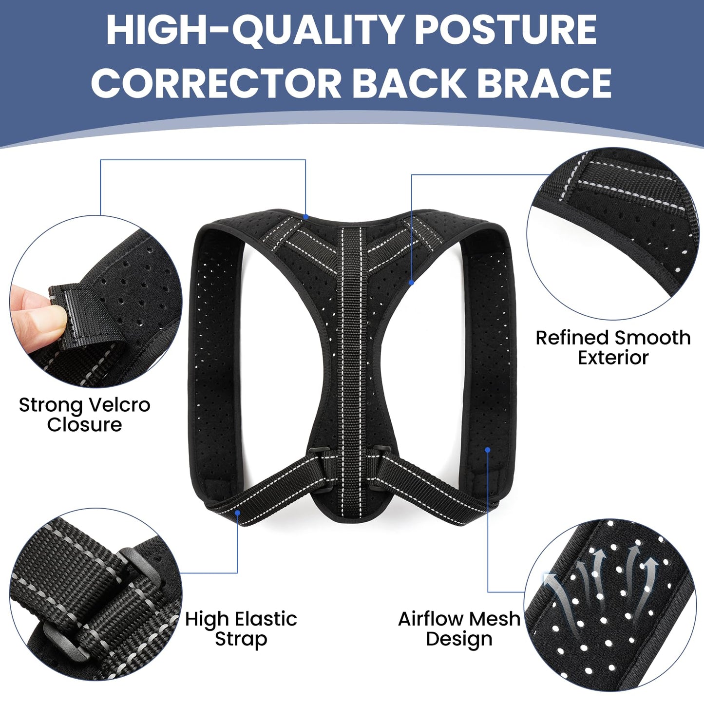 Posture Corrector for Men and Women, Adjustable Back Brace Upper Spine Straightener, Breathable Shoulder, Neck, Clavicle & Back Support, Relieve Slouching, Hunching, and Back Pain, XL