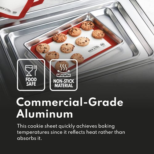 New Star Foodservice 18-Gauge Aluminum Sheet Pan Set - Includes Silicone Baking Mat | 15 x 21 Inch
