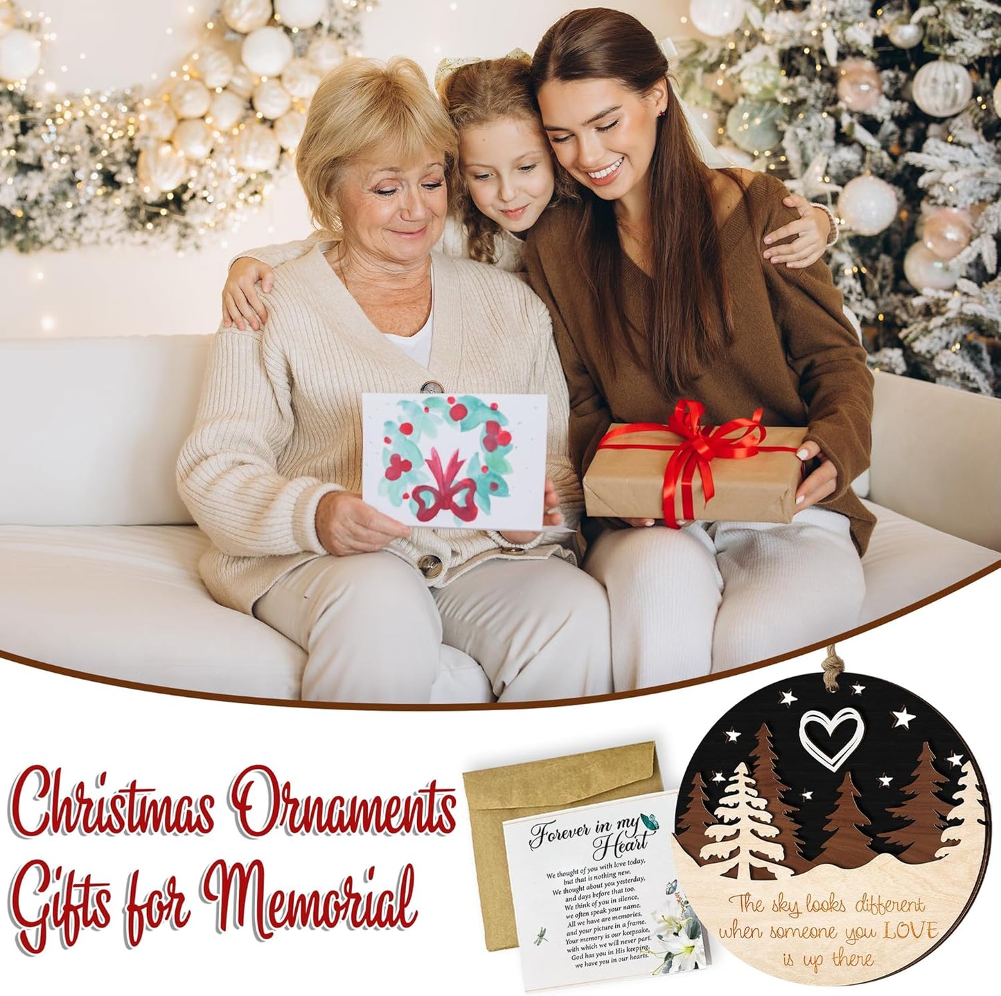 4" Memorial Christmas Ornament 2025 - Angel Wings Keychain & Condolence Card | Thoughtful Bereavement Gift for Mom, Dad, Nana, Papa