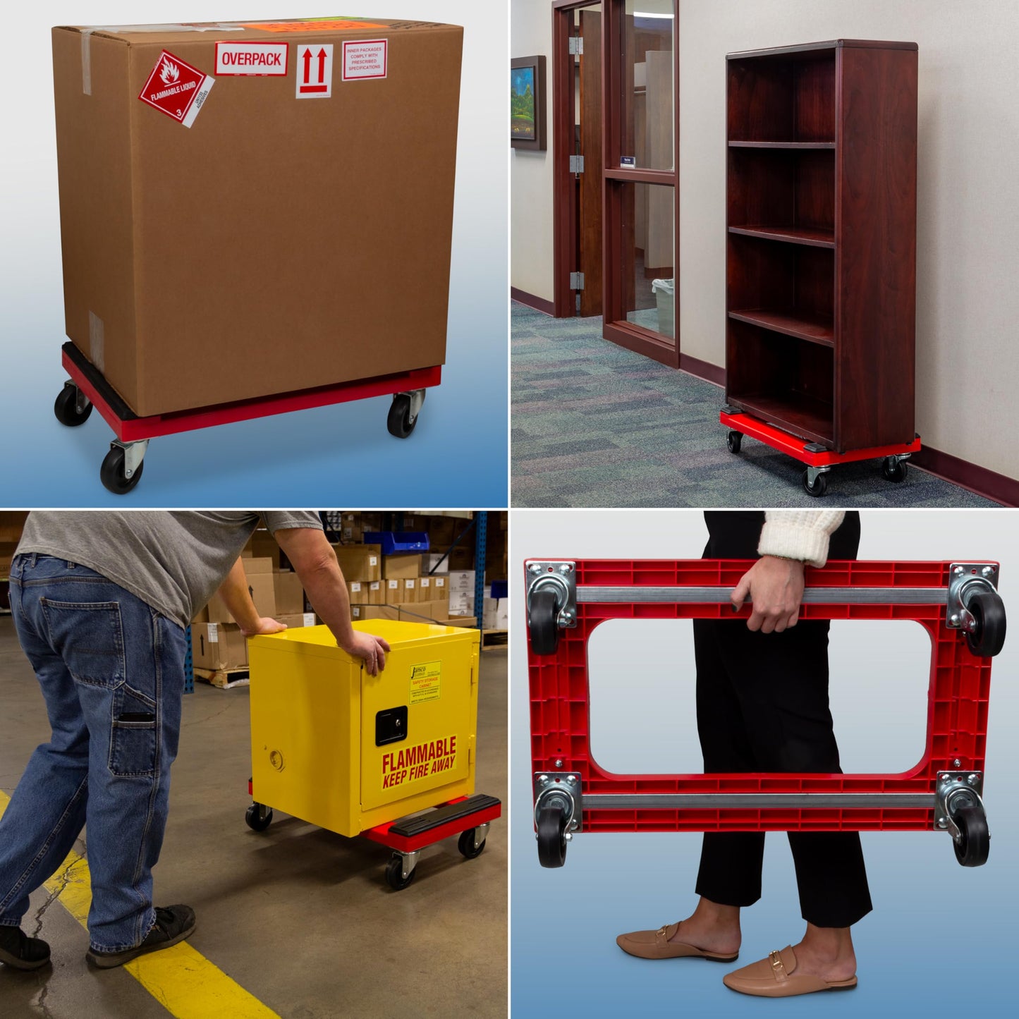 Akro-Mils RMD3018RC4PAR Plastic 4-Wheel Furniture Dolly with Steel-Reinforced Frame and 4-Inch 4-Way Swivel Casters, 1200 Lbs Capacity, 18-Inch x 30-Inch, Red