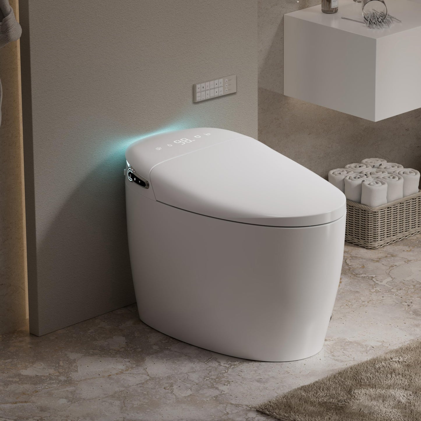 Bybarenova Smart Toilet with Bidet Built in, Tankless Elongated Smart Toilet, Auto Flush, Warm Water and Dryer, Soft Close Heated Seat, Digital Display, 12'' Rough-in