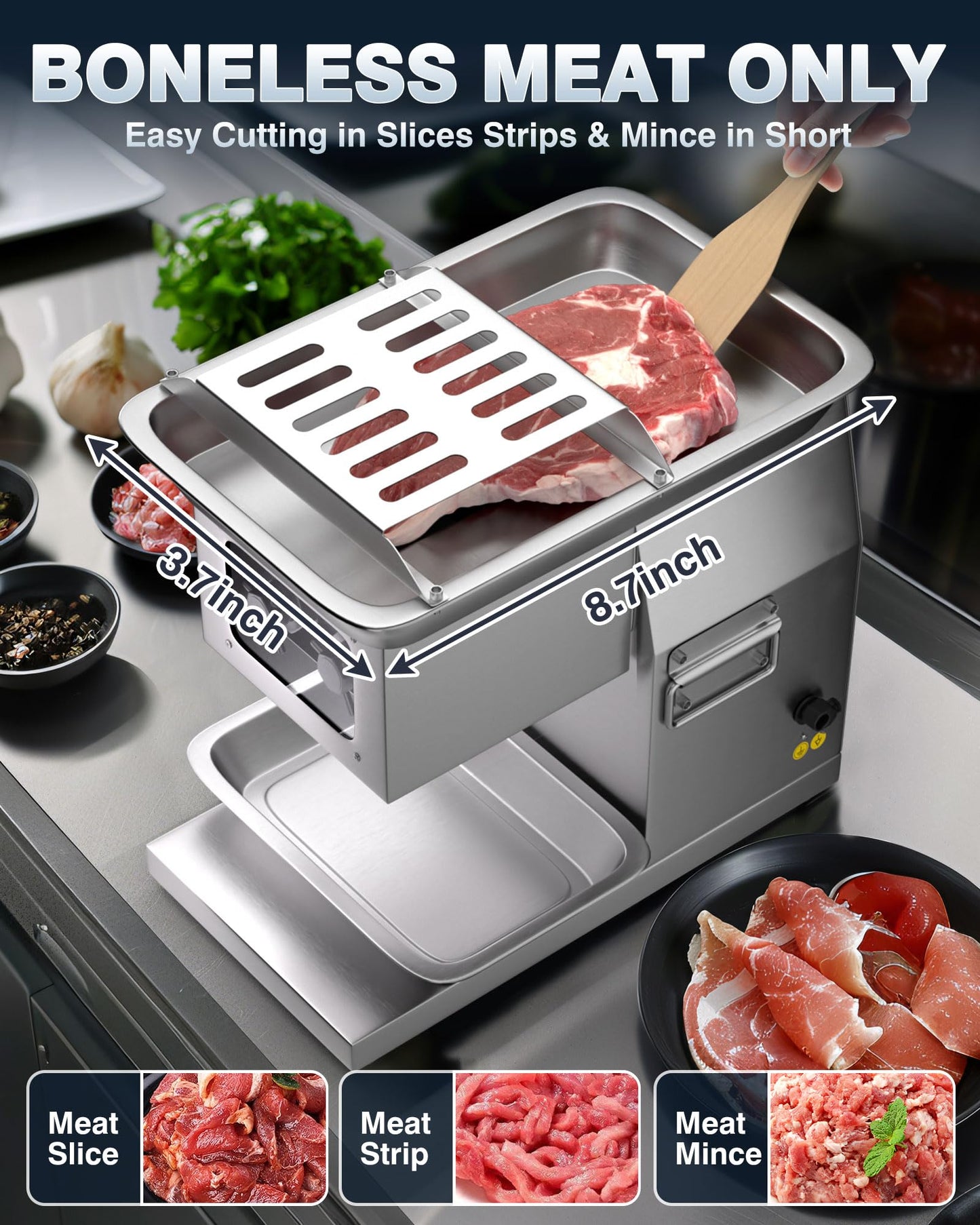 WantJoin Commercial Meat Cutter Machine - Electric Meat Cutting Machine, Meat Shredding Machine 3mm Blade Commercial Meat Slicer Stainless Steel for Kitchen Restaurant 1100LB/H 800W