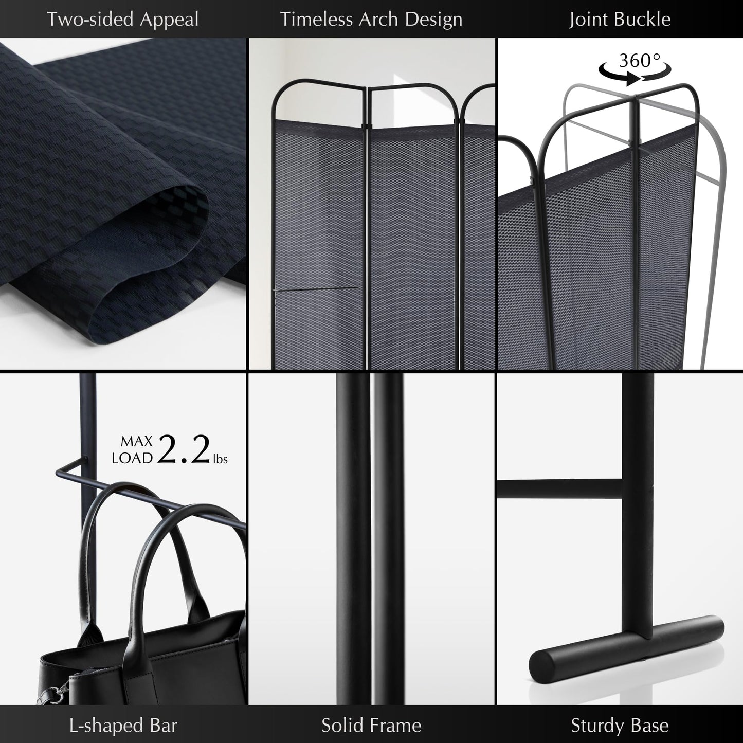 DECOLAB 4 Panel Room Divider Partition, Portable Folding Privacy Wall Panel, Home, Office, Studio, Bedroom, Light & Air Flow, 68" x 71", Knight
