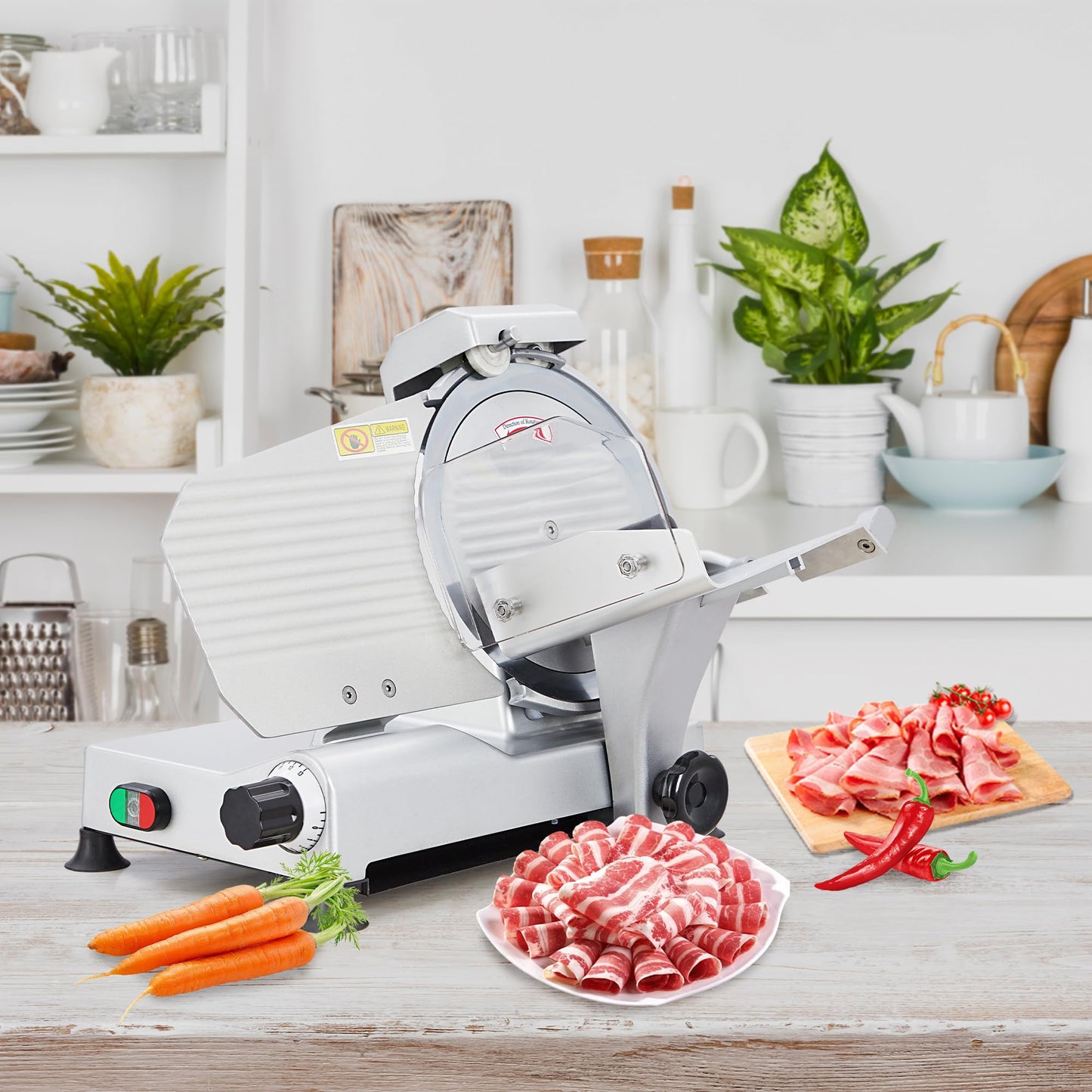 10" Commercial Meat Slicer 550W Dual Motors, Adjustable Thickness 0-14mm, with Safety Blade Cover & Sharpener - for Deli, Restaurant, Home Kitchen Slicing Beef, Ham, Vegetables