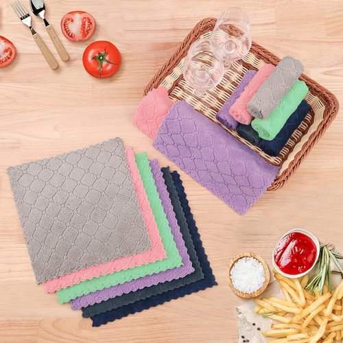 Homaxy Kitchen Dish Cloths - 12 Pack Coral Velvet & Cotton Waffle Weave | Dark Grey, 10x10 & 12x12 Inches