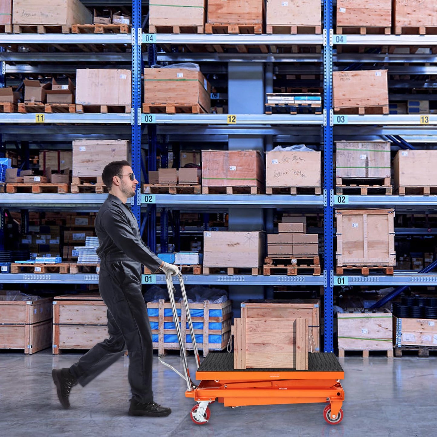 VEVOR TFD35 Hydraulic Lift Table Cart, 770lbs Capacity 59" with 4 Wheels and Non-Slip Pad, for Material Handling and Transportation, Orange