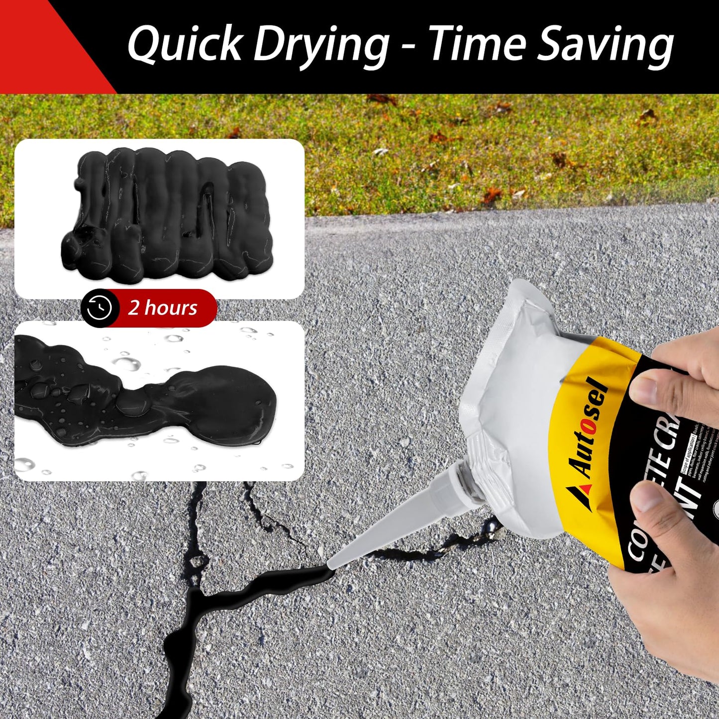 6 Pack Concrete Repair Filler – Heavy-Duty Cement Crack Filler for Large Concrete Repairs, Foundation & Driveway Restoration | Outdoor & Indoor Use | Quick-Drying, Self-Leveling Sealant by Autosel