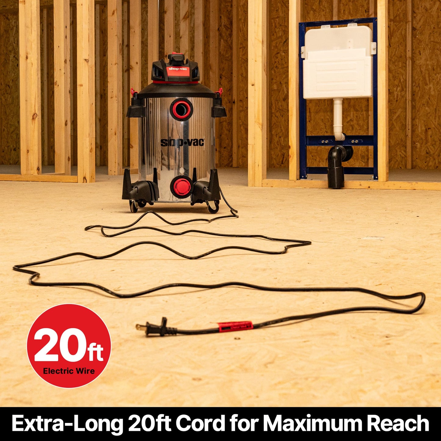 Shop-Vac 5761311 12-Gallon Wet/Dry Shop Vacuum, 6 Peak HP, 1.5 Inch Diameter x 7 Foot Hose, 20 Foot Cord, Ideal for Home, Garage, and Workshop Cleaning