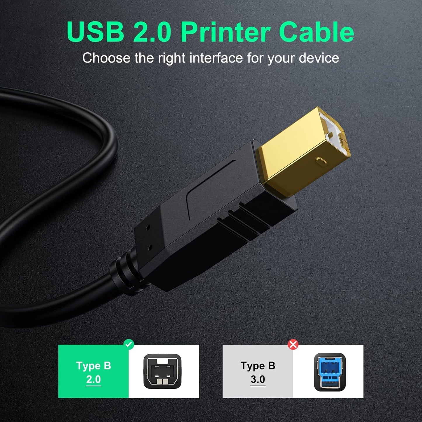 20 Printer Cable FT - USB A to USB B Printer Cable Compatible with HP, Canon, Brother, Samsung, Dell, Epson and More