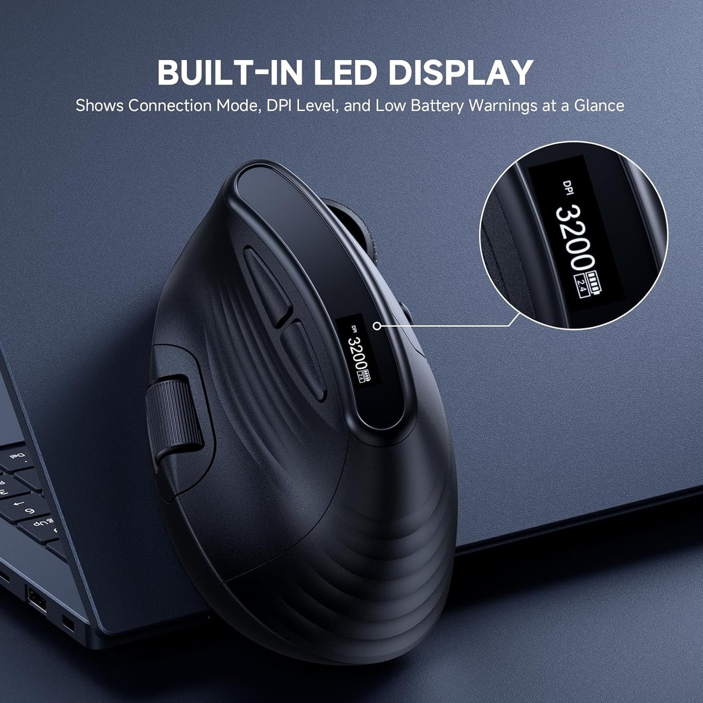 ECHTPower 7-Level 8000, Programmable Ergonomic Vertical Mouse, Wireless Rechargeable Mouse with LED Display, Adjustable
