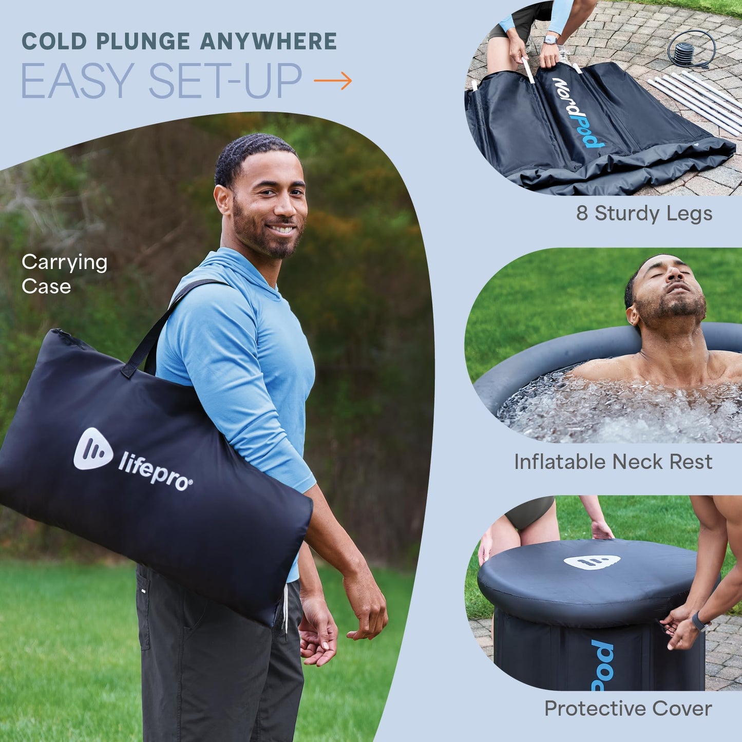 LifePro NordPod Recovery Ice Tub – Portable Cold Plunge Tub for Ice Bath Recovery & Cold Water Therapy – Ice Bath Tub for Athletes – Indoor/Outdoor Cold Plunge Tub Outdoor with All-Weather Lid