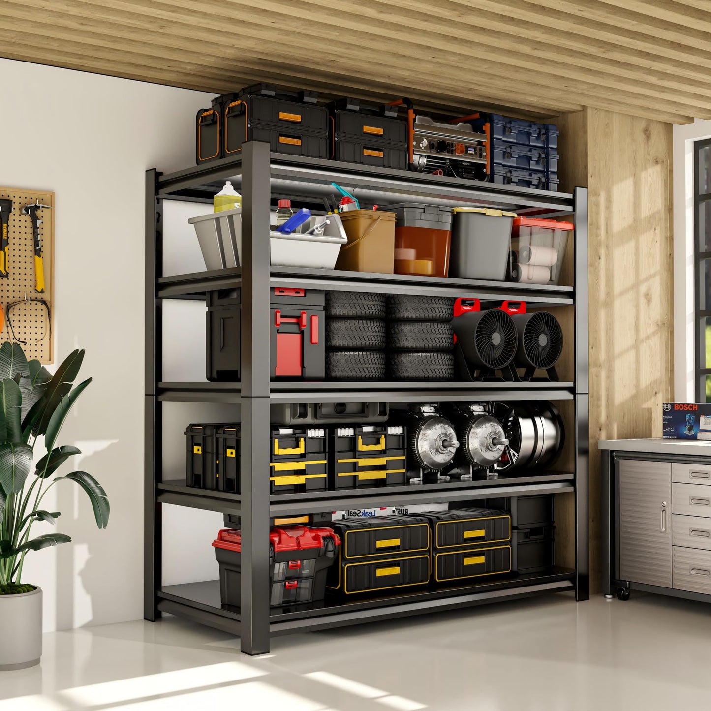 Welfiya 72" H Garage Shelving,5-Tier Heavy Duty Shelving Unit,3000LBS Adjustable Metal Storage Shelves,Storage Rack Units for Industrie,Shed,Warehouse,Basement,Black,47.3" W x 23.6" D x 72" H