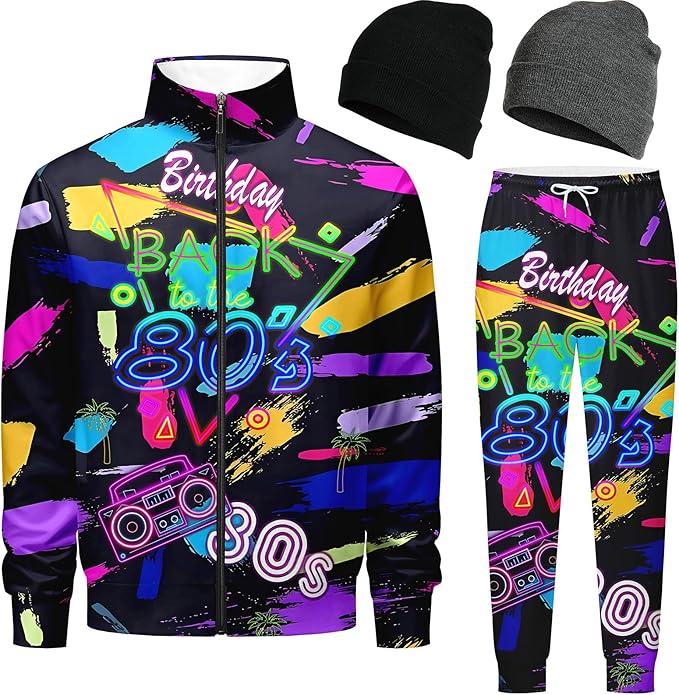 DOOPCCOR Men Track Suits Sets 80s outfit for men tracksuits sweatsuits 2 Piece sets Zip Casual Jogging 2 Knit Beanie