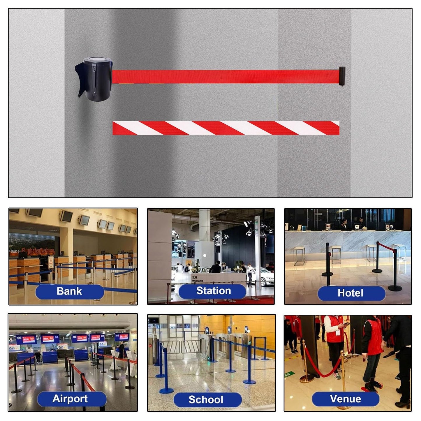 Retractable Red Safety Barrier Tape - 16.4FT Carbon Steel Housing, Complete with Mounting Accessories, Perfect for Crowd Control, Events, and Construction Sites
