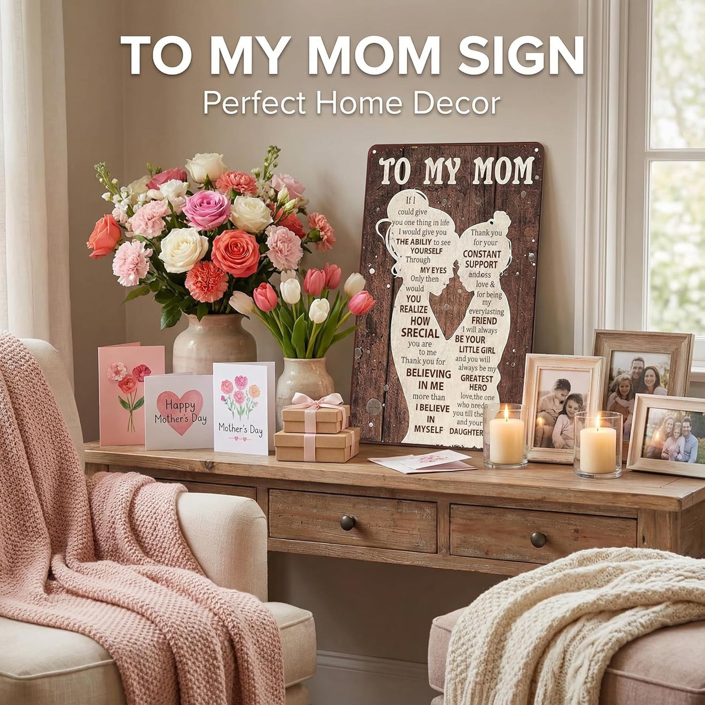 To My Mom Sign - Heartfelt 'I Love You' Gift for Mom | Home Decor for Kitchen, Bedroom, Office - 12" x 8"