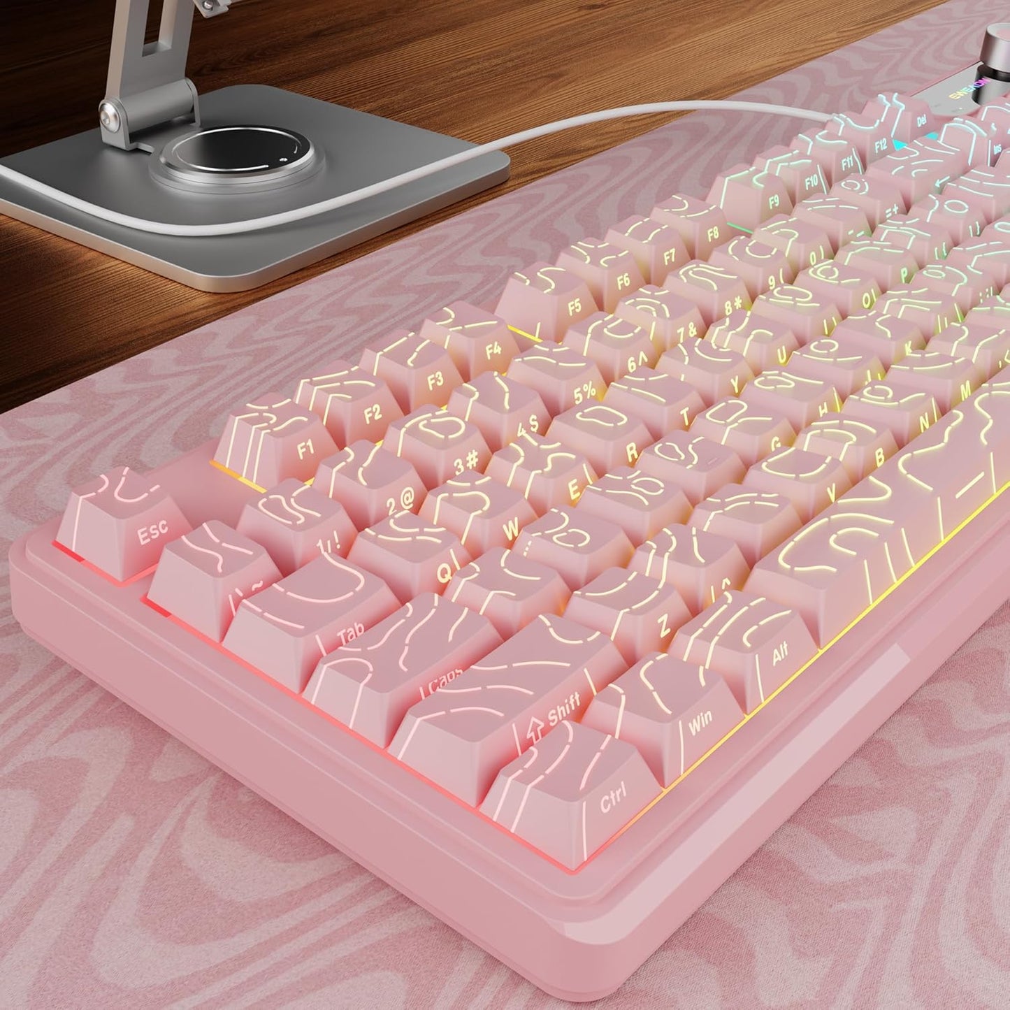 EWEADN V102 98 Wired Keyboard, Keys Creamy Gaming Keyboard with Number Pad, Display Screen & Media Knob RGB Silent