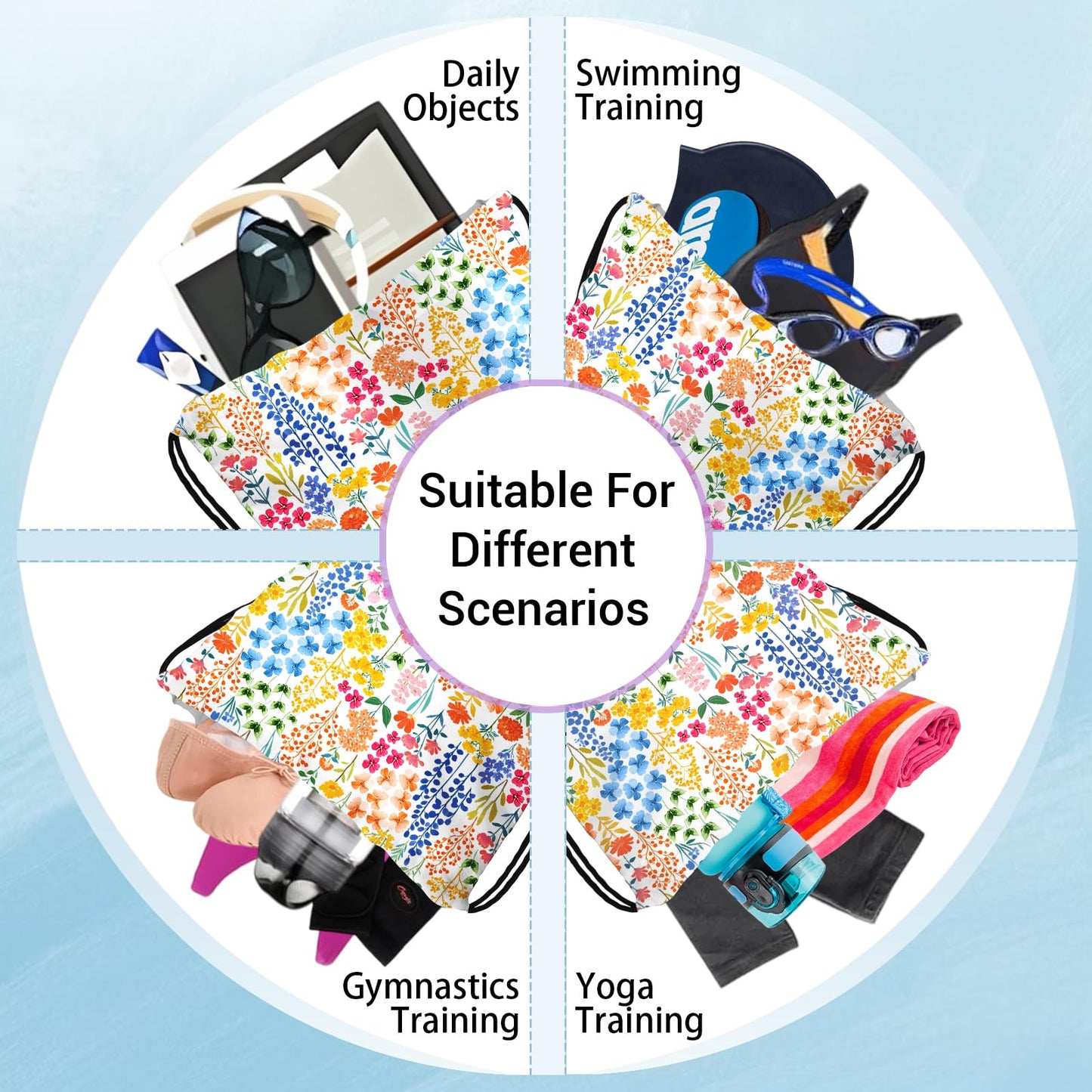 GAIIIIYOU Grip Bags for Gymnasts Plant Flowers Small Drawstring Gym Storage Pouch for Gymnasts