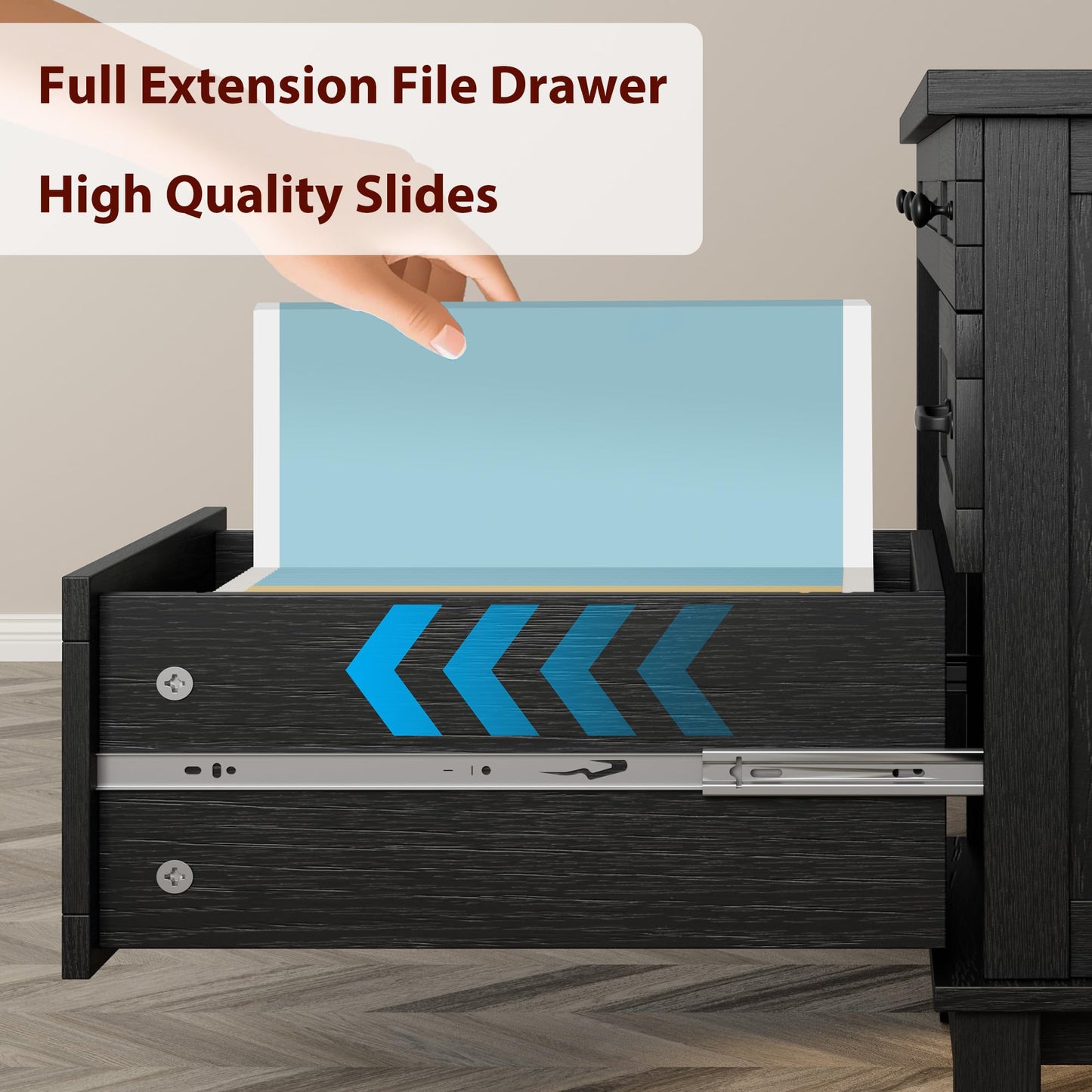 GarveeHome Farmhouse Executive Desk with Drawers, 53.54 in Home Office Desk with Charging Station, Wooden Computer Desk with File Cabinet Storage for Work Study Writing, Rustic Black