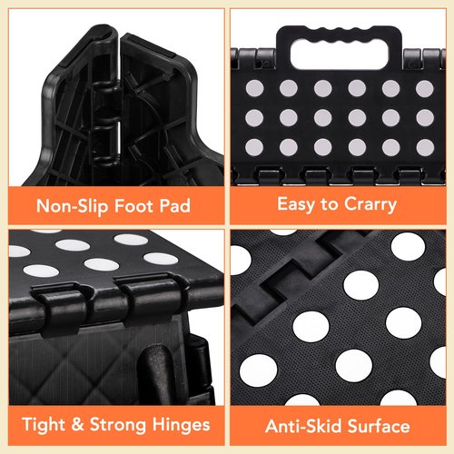 ACSTEP Foldable Step Stool for Kids and Adults,15-Inch Extra Wide 9-Inch Height (2 Pack) More Safe and Comfortable Holds Up to 300 lbs Folding Step Stool for Bathroom, Garden, Kitchen（Black）