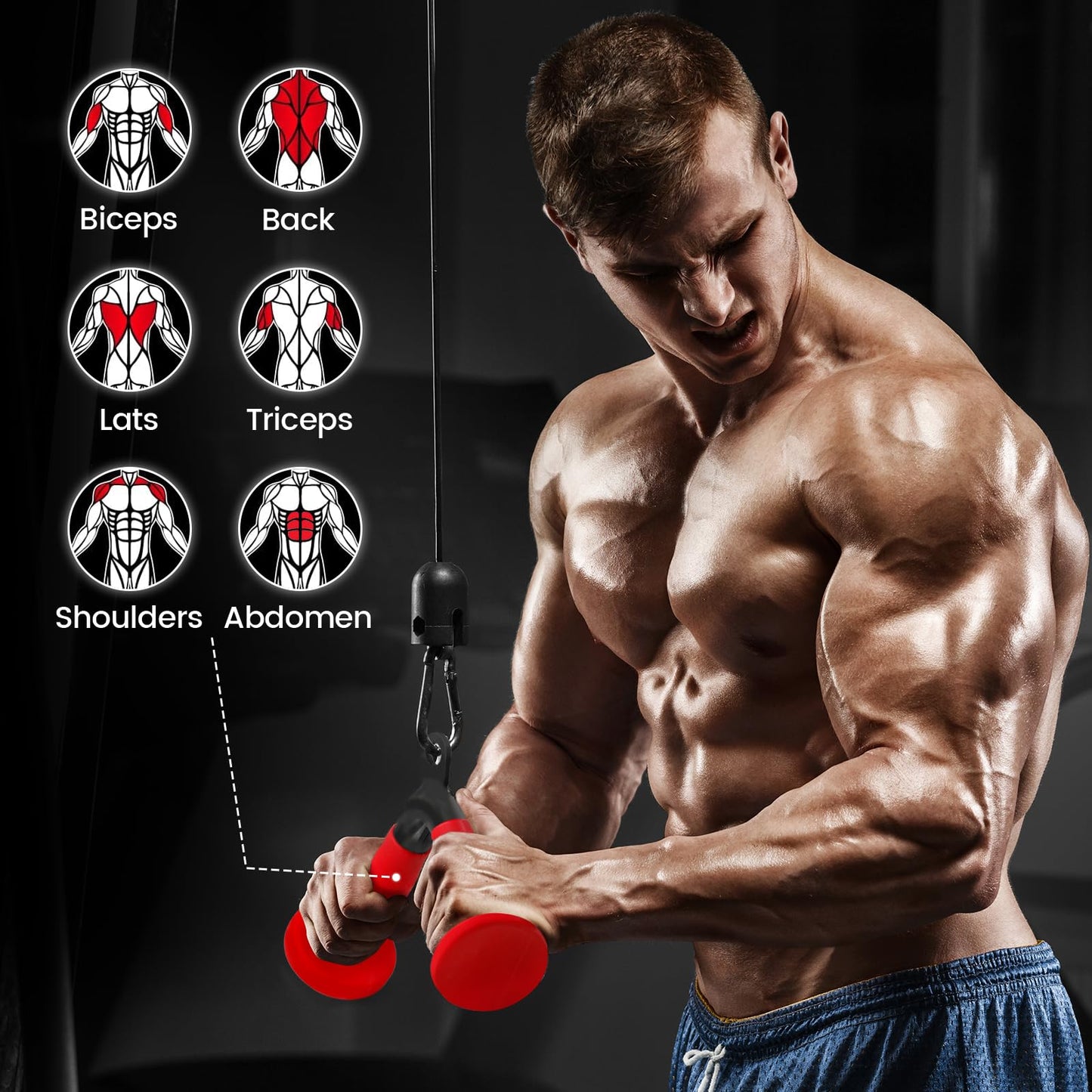 E.T.ENERGIC V-Shaped Bar with PU Grip, Environmentally Odorless, V Bar LAT Pull Down Cable Machine Attachment for Weight Workout Tricep Pull Down Attachment for Home Gym, Black+Red