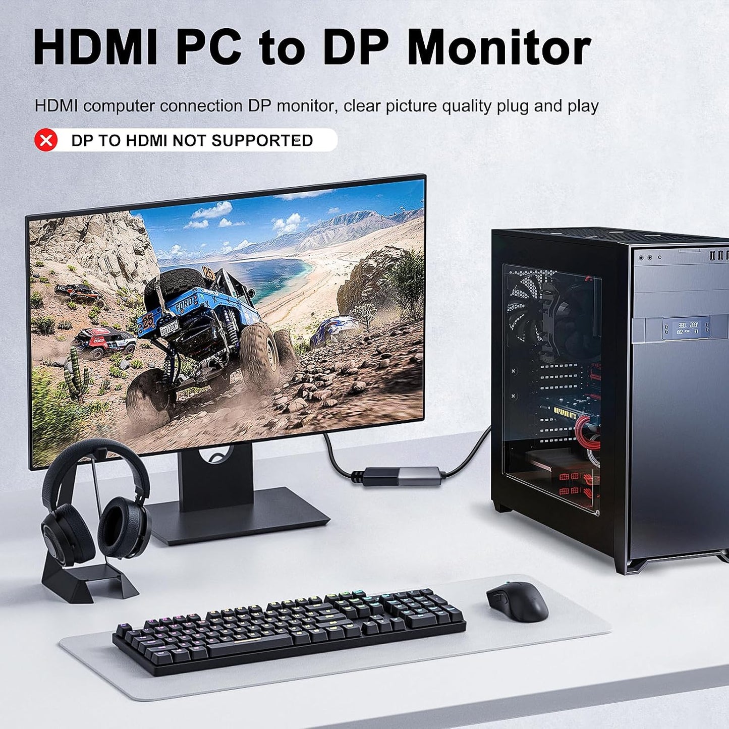 Kumiho 4K60Hz PS5/4(Non-Bidirectional) HDMI to DisplayPort Adapter High Speed HDMI Male to Display Port Female